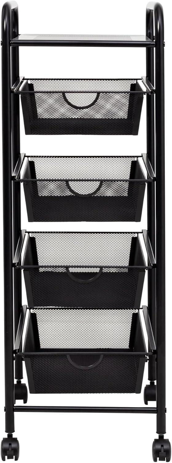 Honey-Can-Do 5-Tier Metal Rolling Storage Cart with Lockable Wheels, Black