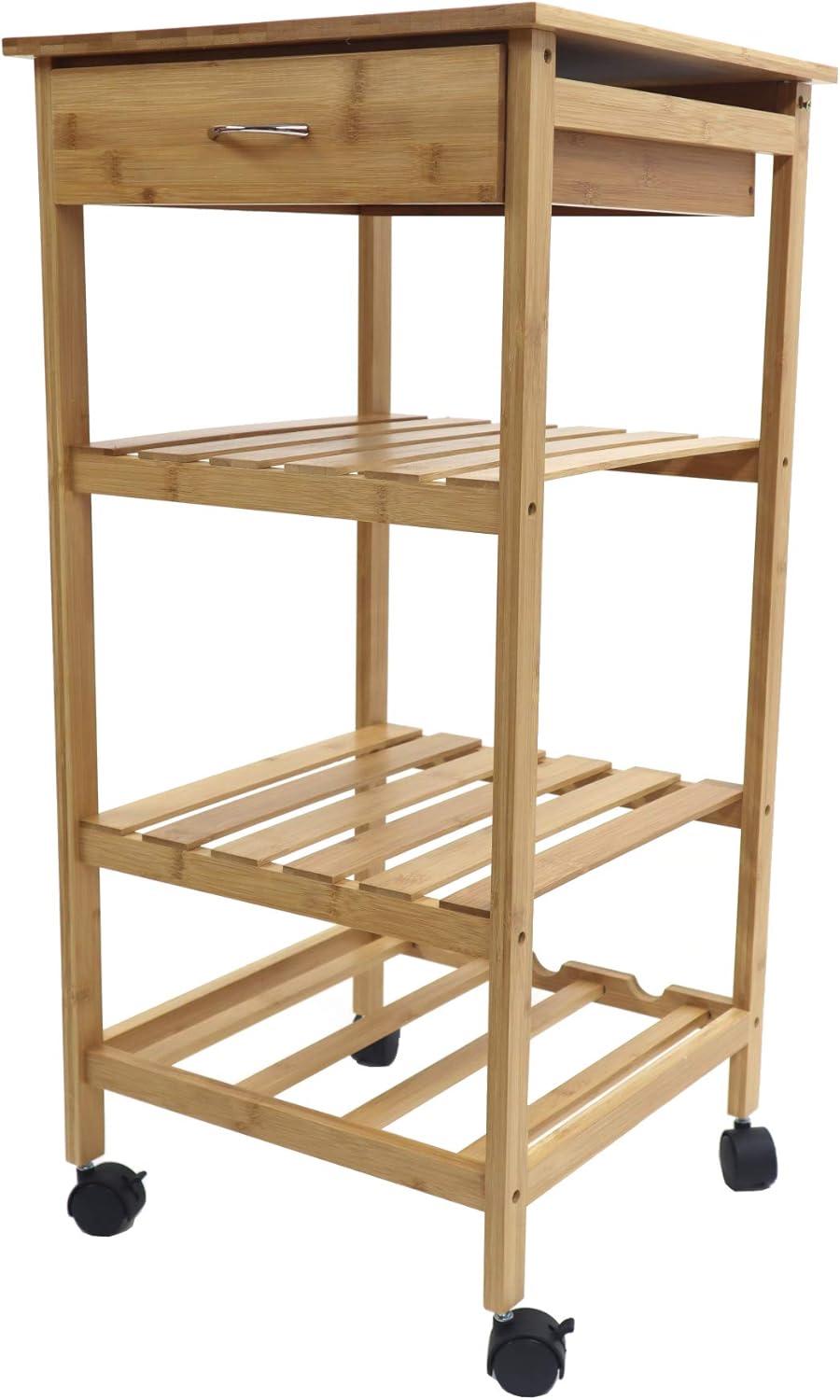 Redmon Bamboo Kitchen Storage Cart with Wine Rack, 15.25Wx15.25Dx31.5H