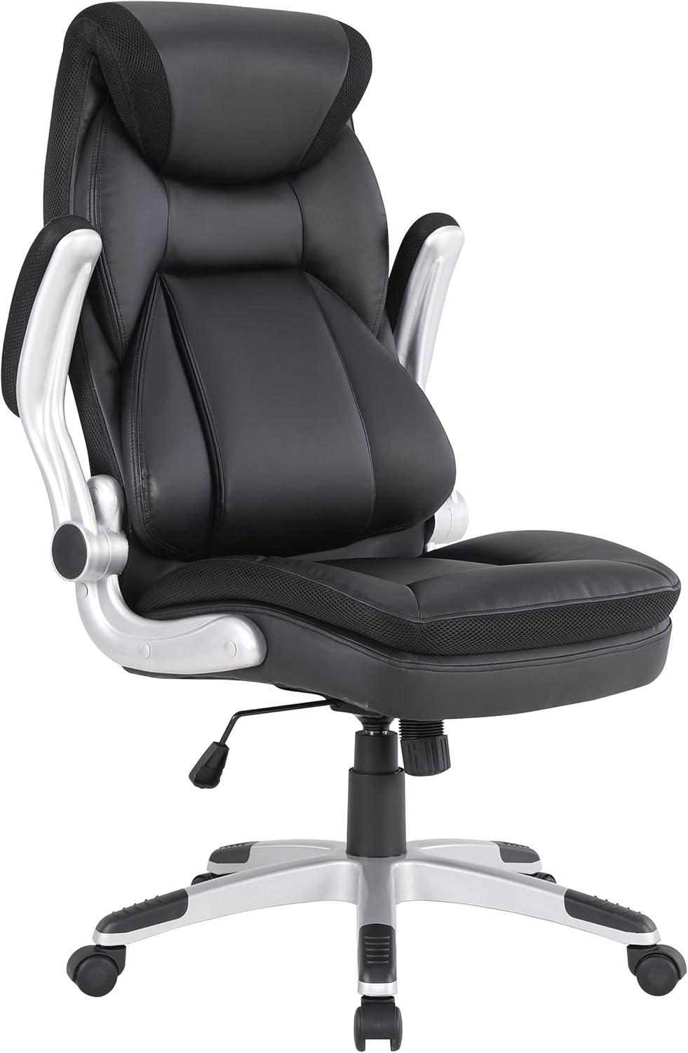 Executive Black Bonded Leather Chair with Silver Coated Nylon Base