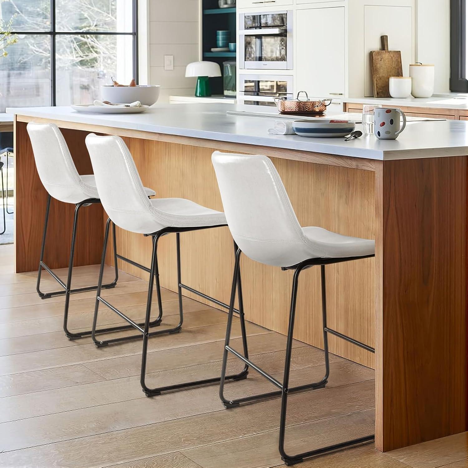 GIKPAL Barstools 26'' PU Leather Counter Height Bar Stools Set of 4 with Back Modern Armless Chairs with Footrest and Metal Legs for Kitchen Living Room Pub, Black