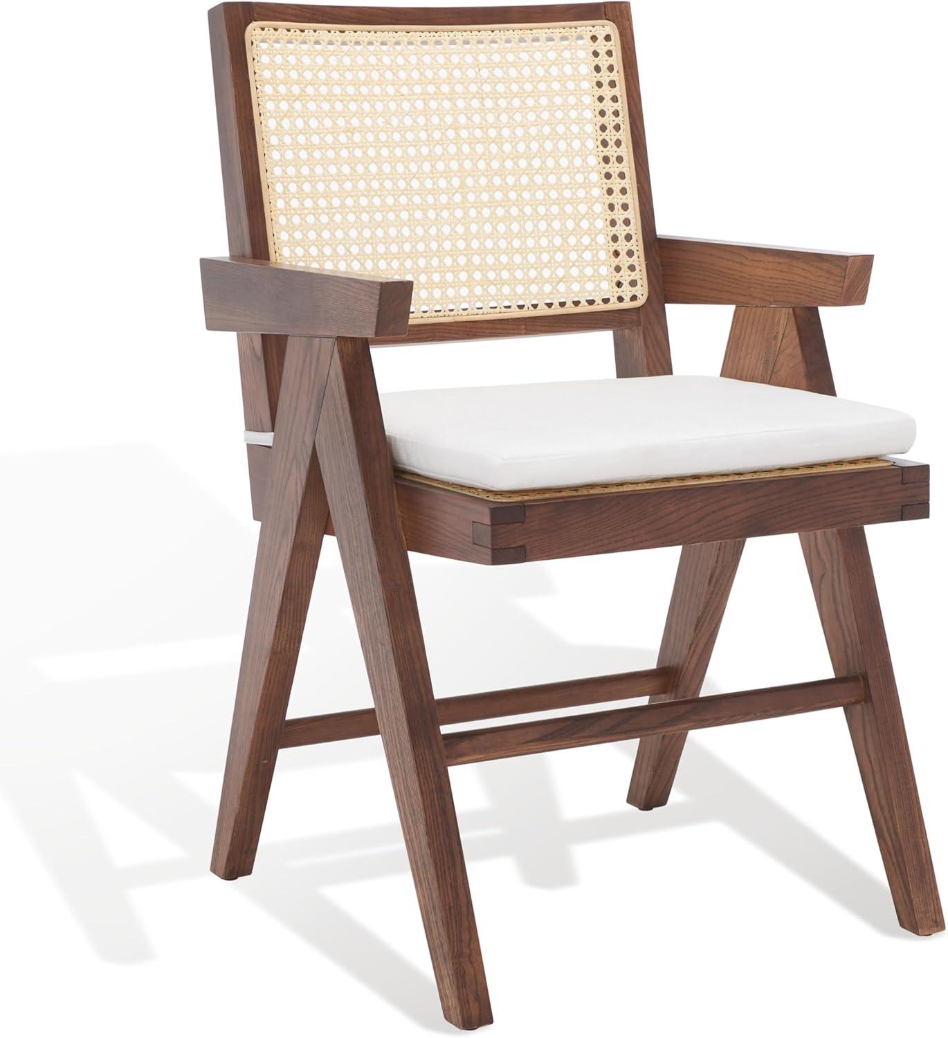 SAFAVIEH Couture Colette Contemporay Linen Solid Dining Armchair, Walnut/Natural