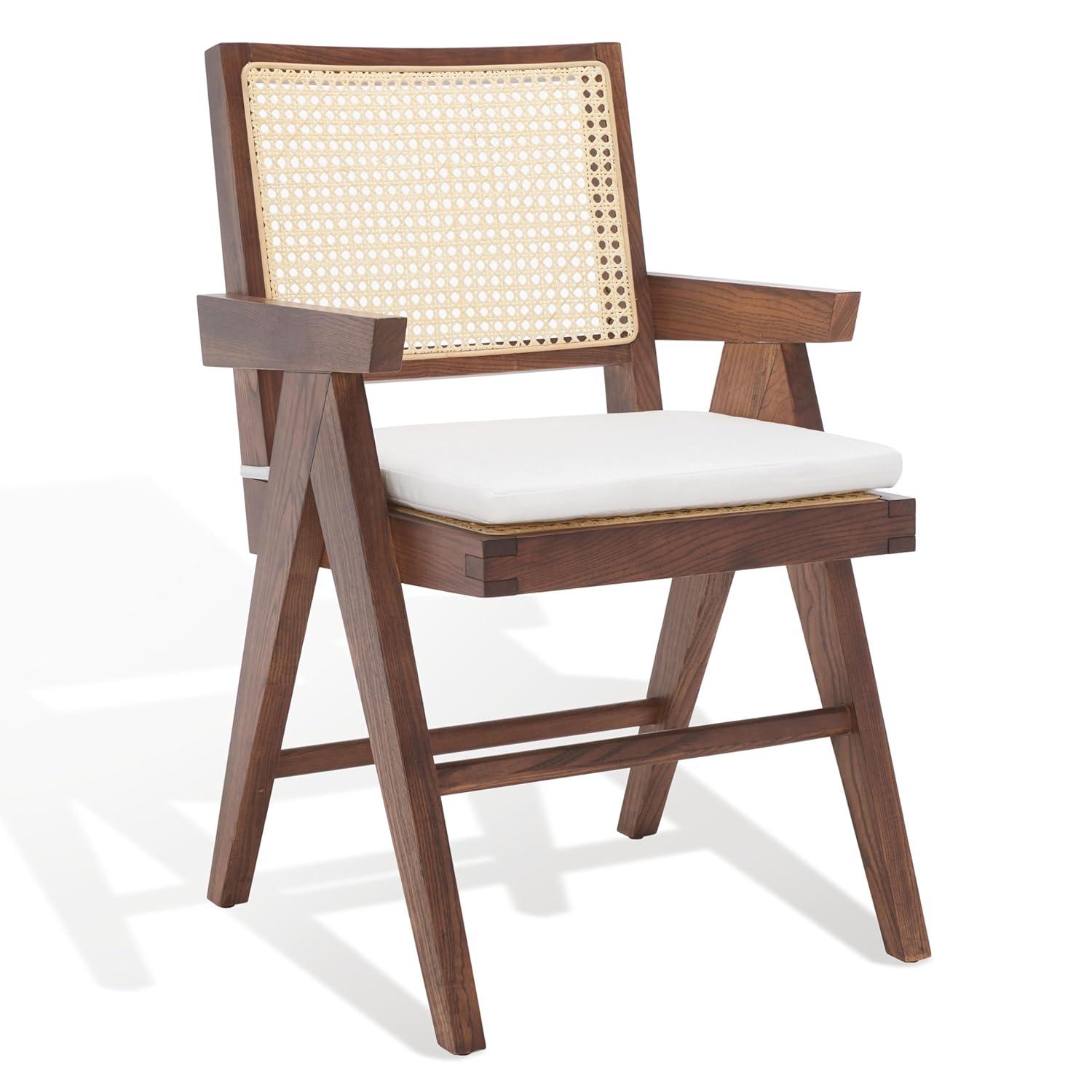 SAFAVIEH Couture Colette Contemporay Linen Solid Dining Armchair, Walnut/Natural