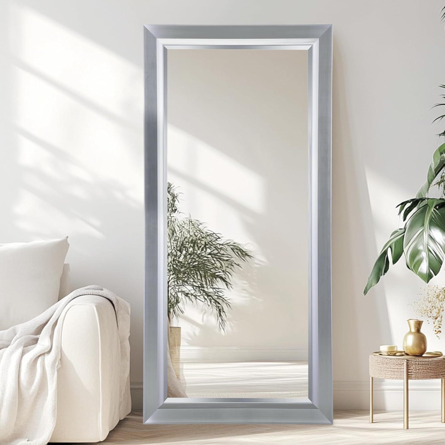 Red Barrel Studio® Chappell Beveled Full Length Huge Floor Mirror XL Mirror Large Standing Silver Floor Mirror