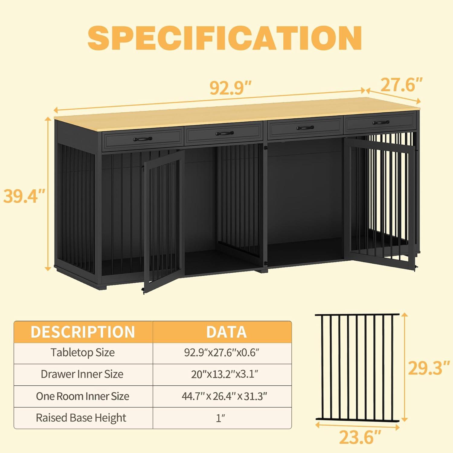 Famapy Spacious Large Double Dog Cage Furniture with Multiple Drawers Black