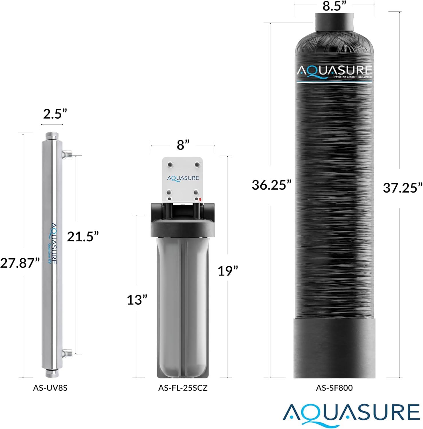 Aquasure 800K Gallons Whole House Salt-Free Water Conditioning/Descaler System with Triple Purpose Pre-Filter and 8 GPM UV Sterilizer