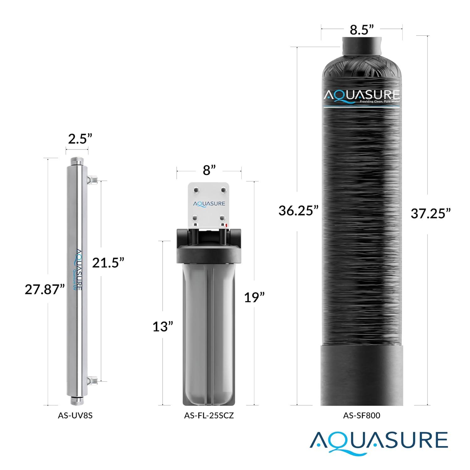 Aquasure 800K Gallons Whole House Salt-Free Water Conditioning/Descaler System with Triple Purpose Pre-Filter and 8 GPM UV Sterilizer
