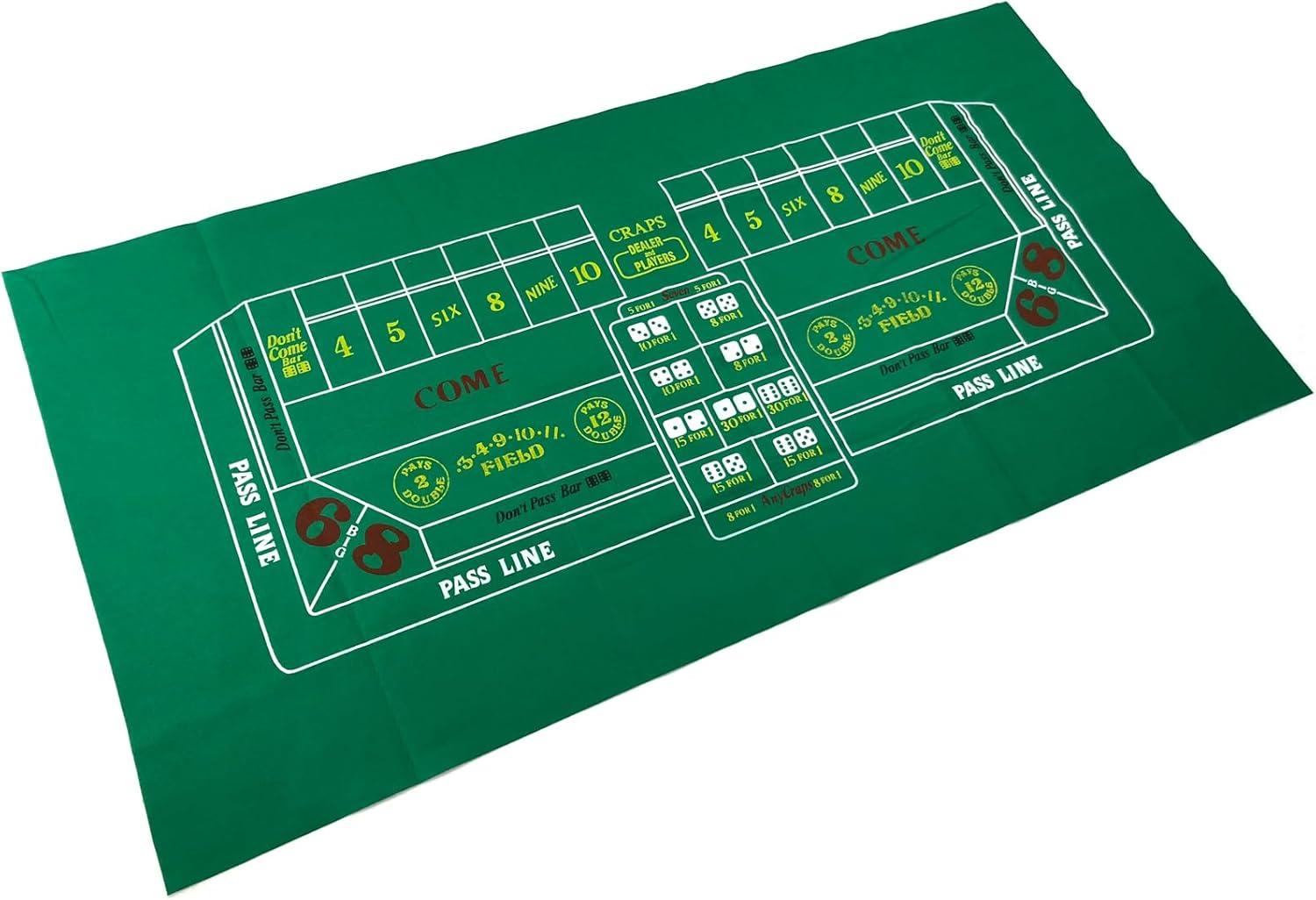 Craps Table Top Felt Layout - 36" x 72" Rectangle Las Vegas Style Green Casino Poker Table Cover Mat, Great for Poker Game Night Events Theme Party Fundraisers & Gatherings