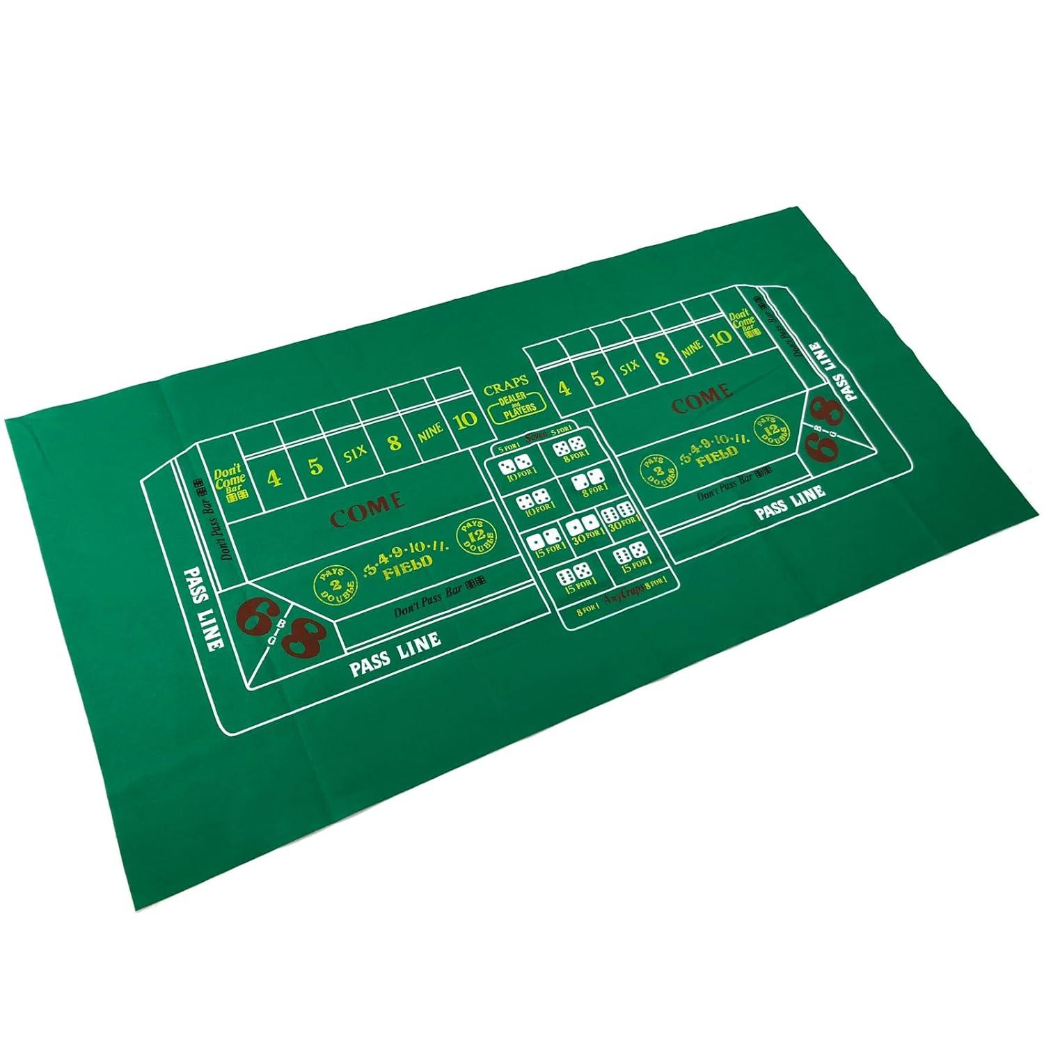 Craps Table Top Felt Layout - 36" x 72" Rectangle Las Vegas Style Green Casino Poker Table Cover Mat, Great for Poker Game Night Events Theme Party Fundraisers & Gatherings