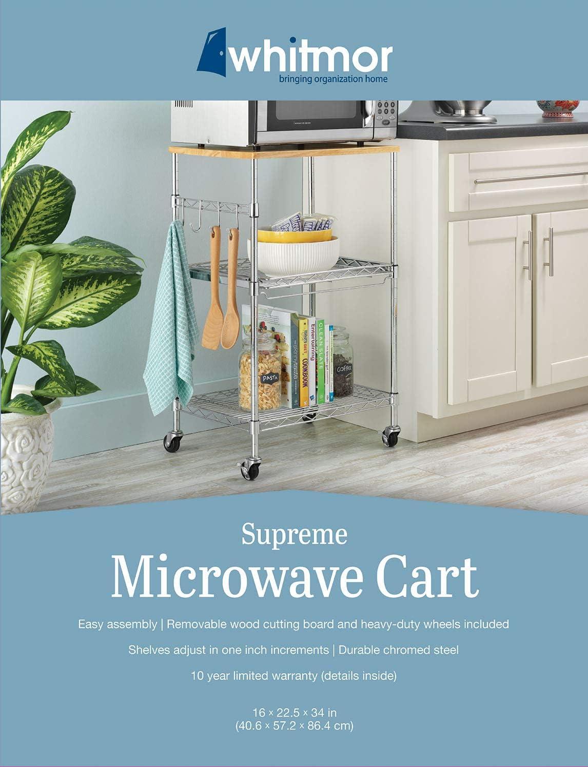 Whitmor Kitchen Storage Microwave Cart - Chrome - 16 Length x 22.5 Width x 34 Height inches