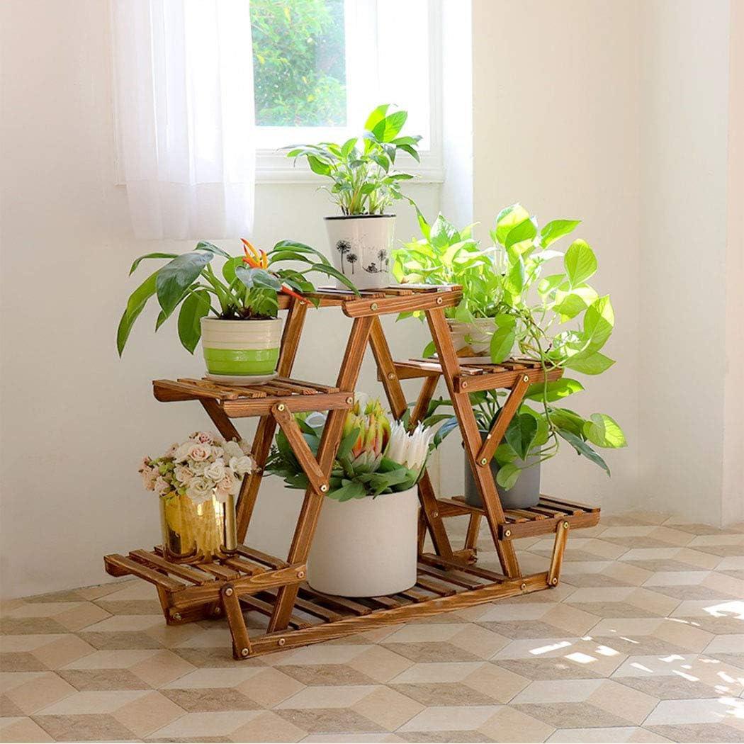 unho Triangular Plant Stand Indoor: 23 inch High Wooden Shelf 6 Potted Flower Mini Succulent Display Rack Holder for Patio Balcony Sunroom Living Room Window Decor