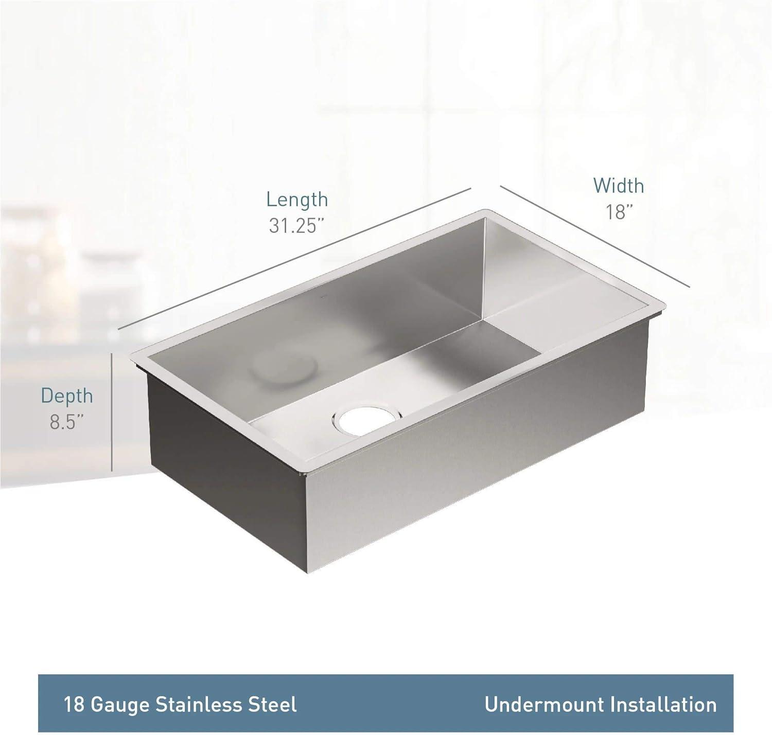 Prep 1800 Series Stainless Steel Undermount 31" x 18" Single Bowl Kitchen Sink