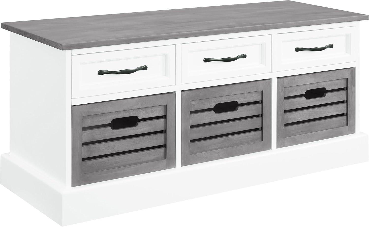 White and Weathered Gray 3-Drawer Storage Bench