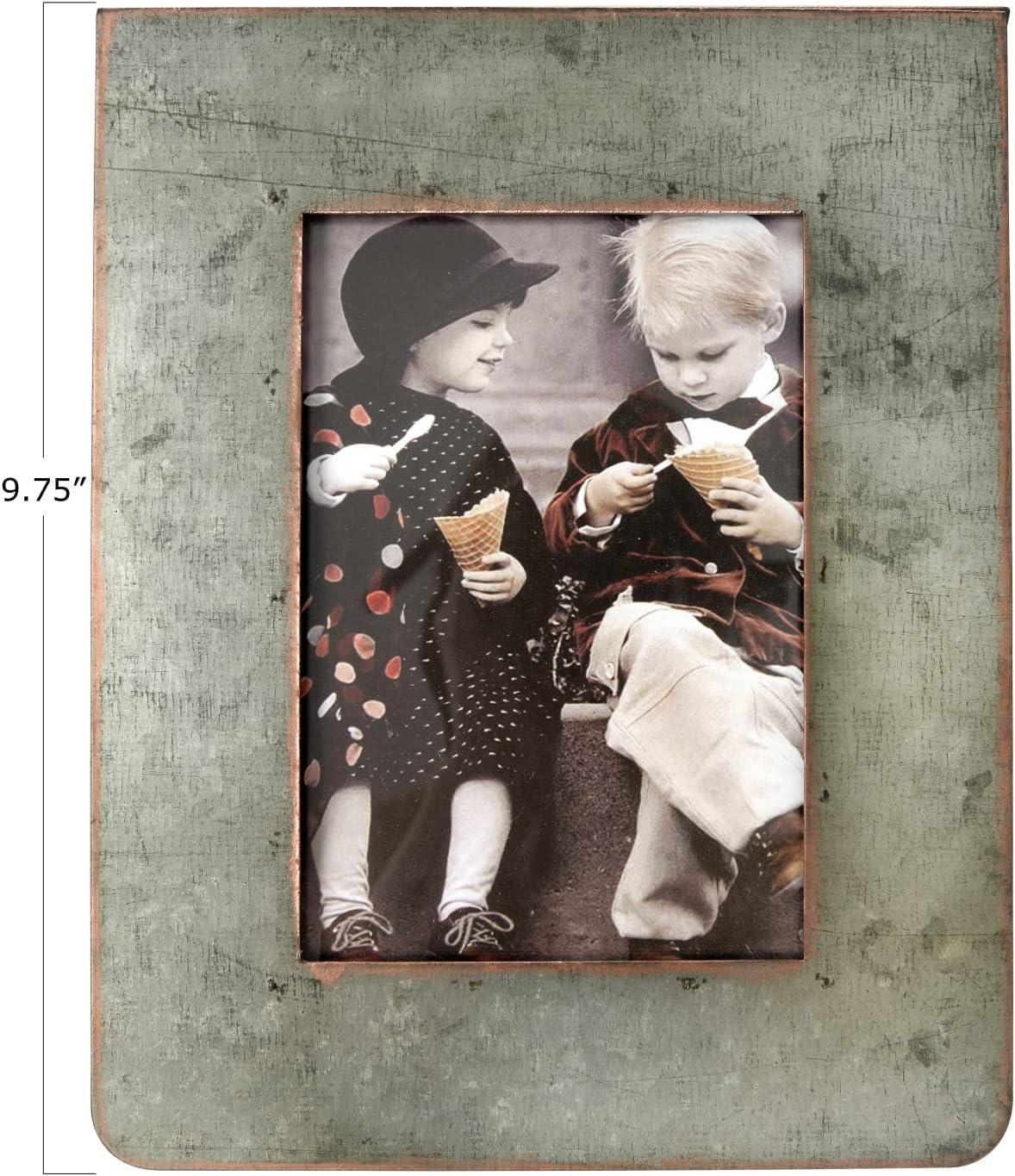 Creative Co-Op Galvanized 2-Sided Standing Picture Frame, Holds 3" x 5" Photos, 9.75" H