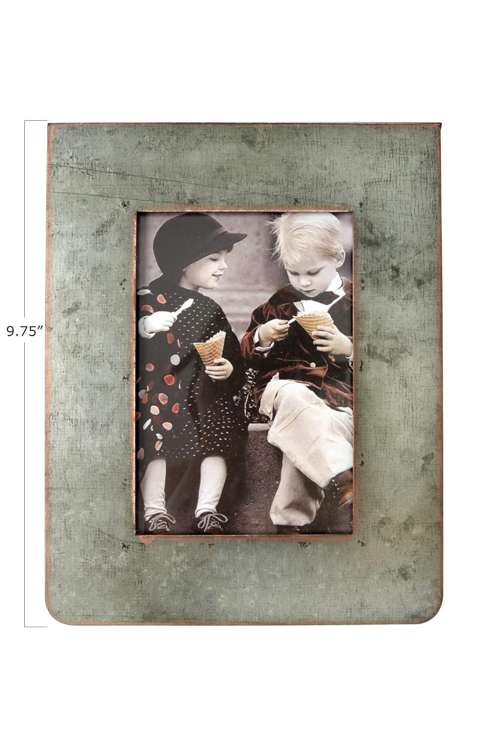 Creative Co-Op Galvanized 2-Sided Standing Picture Frame, Holds 3" x 5" Photos, 9.75" H