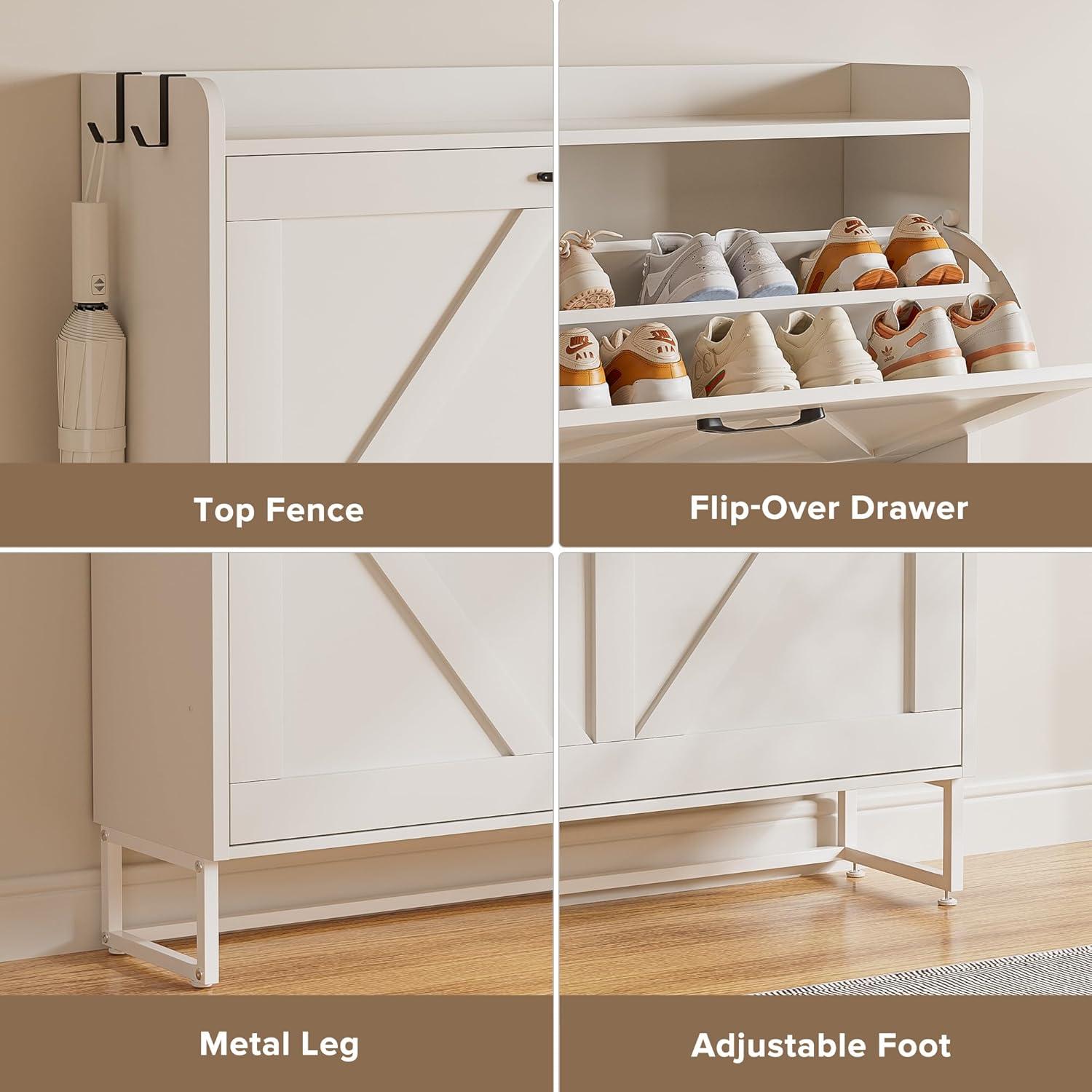 Gracie Oaks Shoe Cabinet With 2 Flip Drawers, Narrow Shoe Cabinet Hidden Shoe Rack Freestanding Shoe Cabinet Organizer For Entryway, Hallway