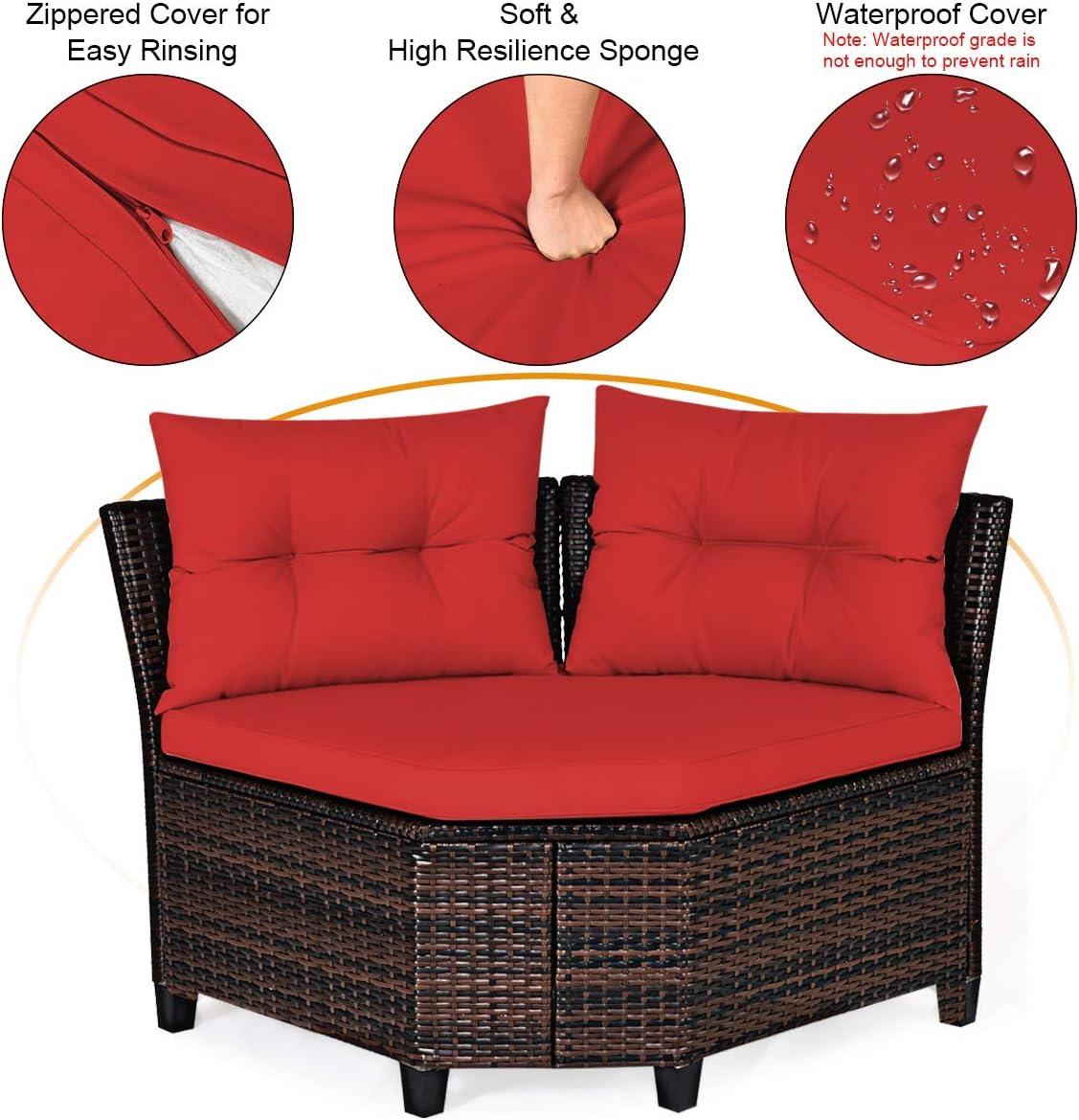 Costway 4PCS Outdoor Patio Rattan Furniture Set Cushioned Sofa Table Red