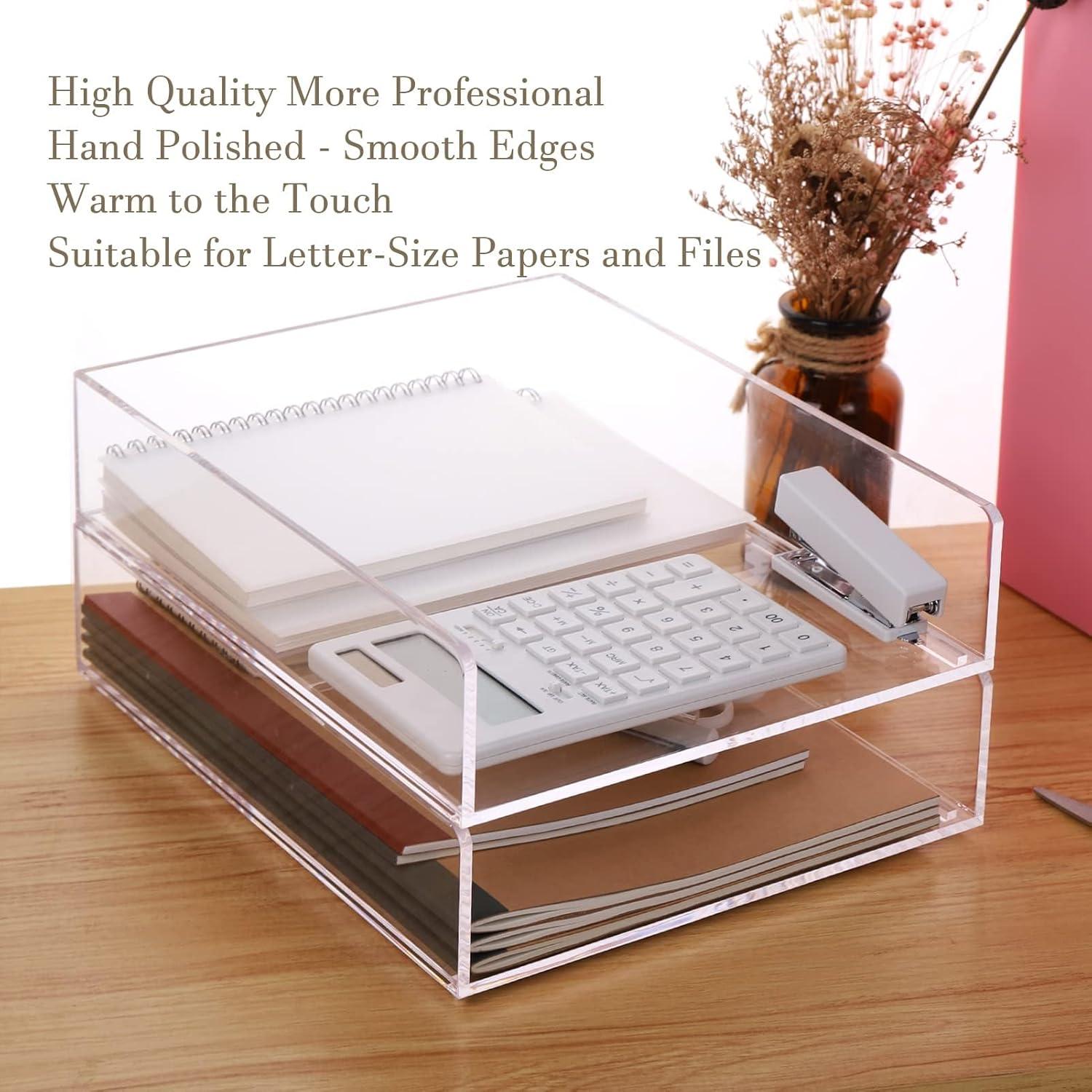 Clear Acrylic Stackable Desk Organizer Tray Set