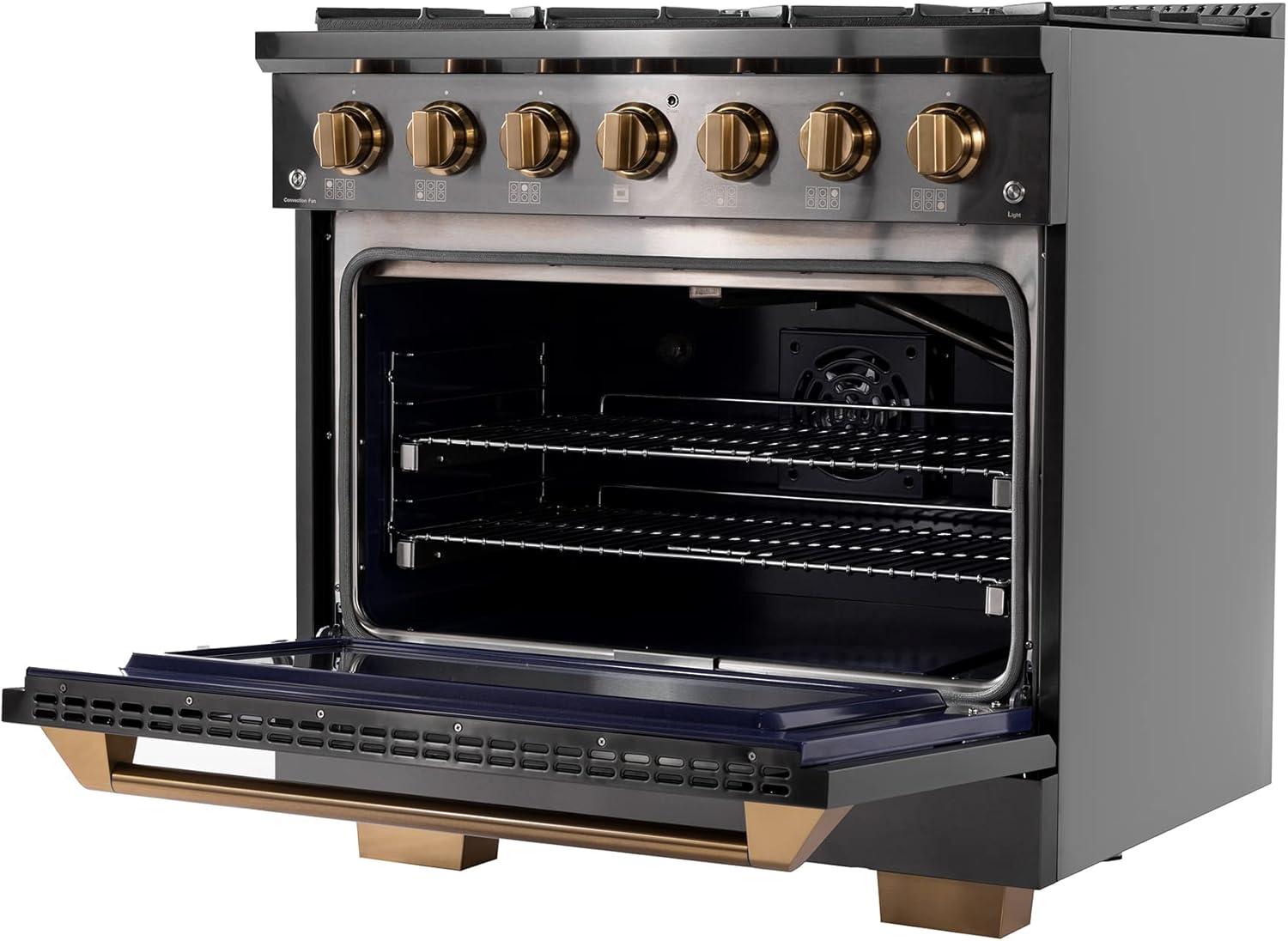 36 in. 5.2 cu. ft. Dual Fuel Range Natural Gas Sealed Burners Titanium Stainless