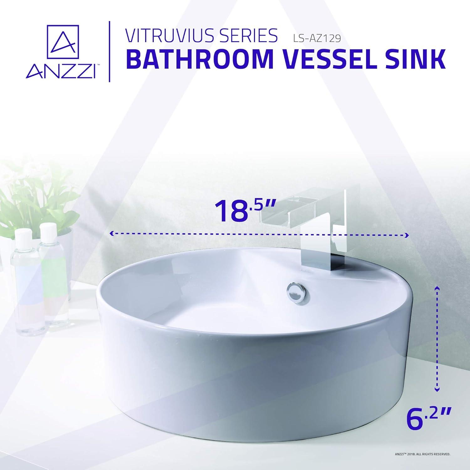 Polished White Ceramic Round Bathroom Sink, 19 Inch