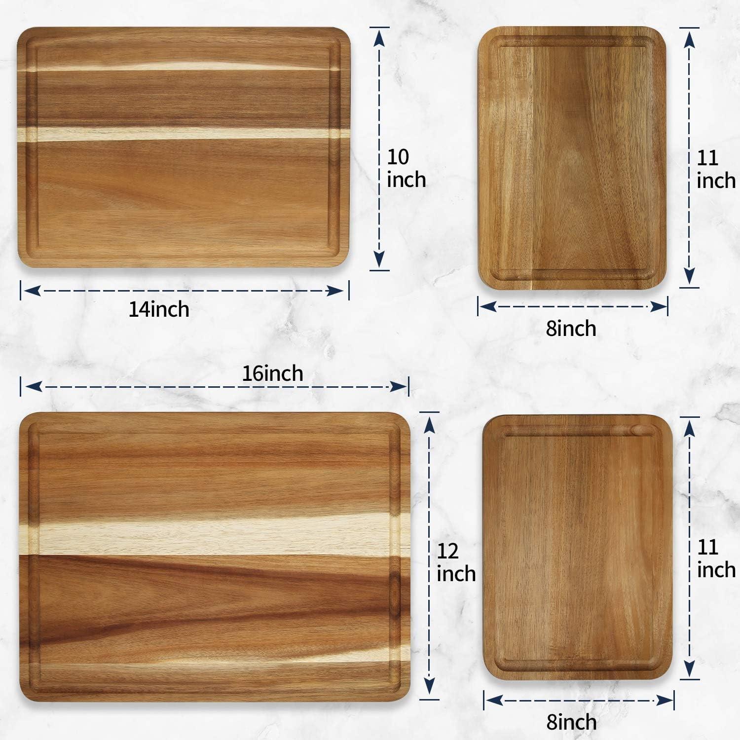 Acacia Wood Non-Slip Cutting Board Set with Juice Groove