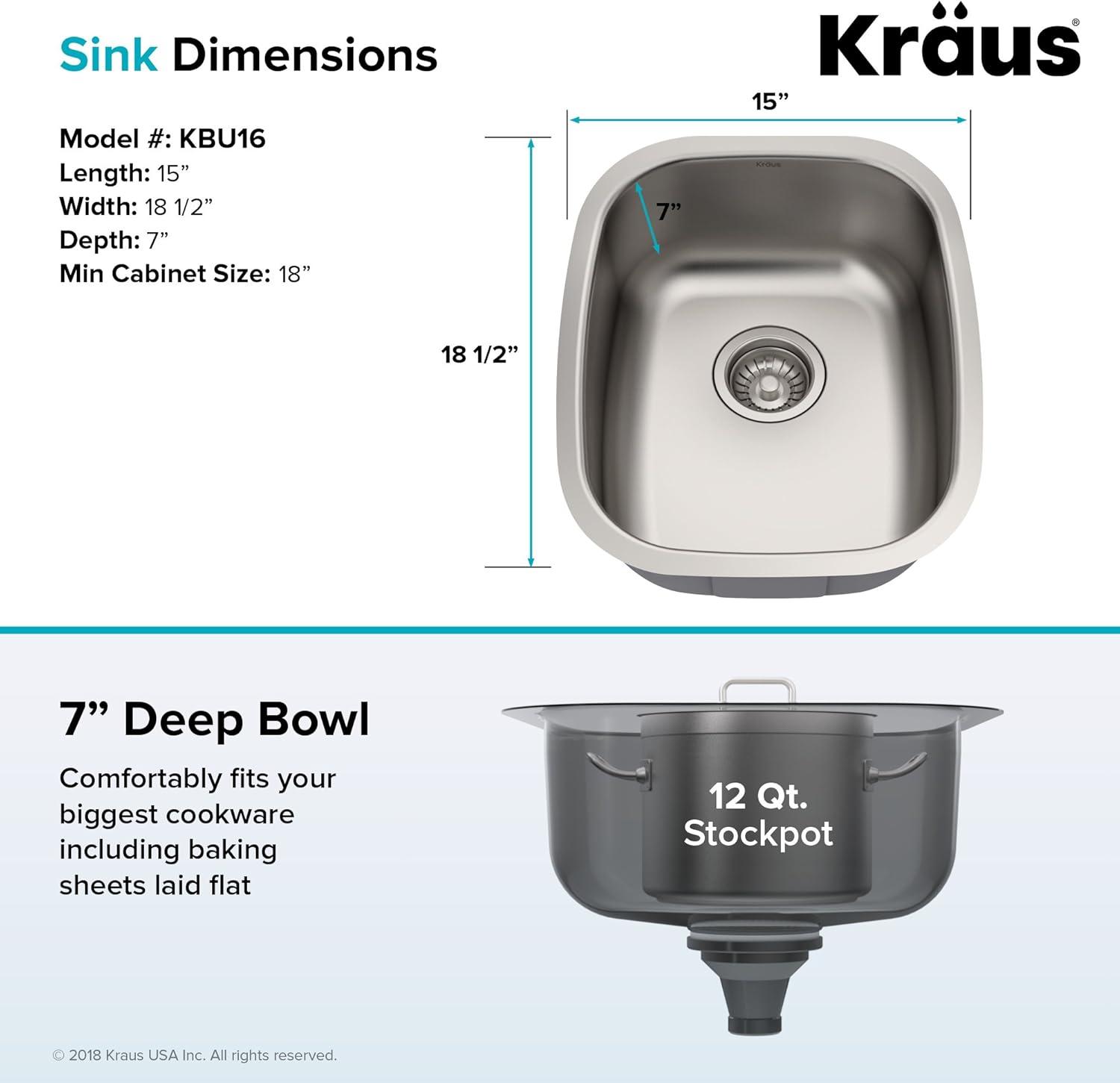 KRAUS Premier Undermount Single Bowl 18-Gauge Stainless Steel Kitchen Sink