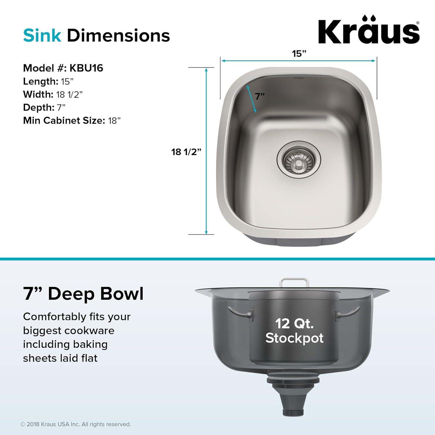 KRAUS Premier Undermount Single Bowl 18-Gauge Stainless Steel Kitchen Sink
