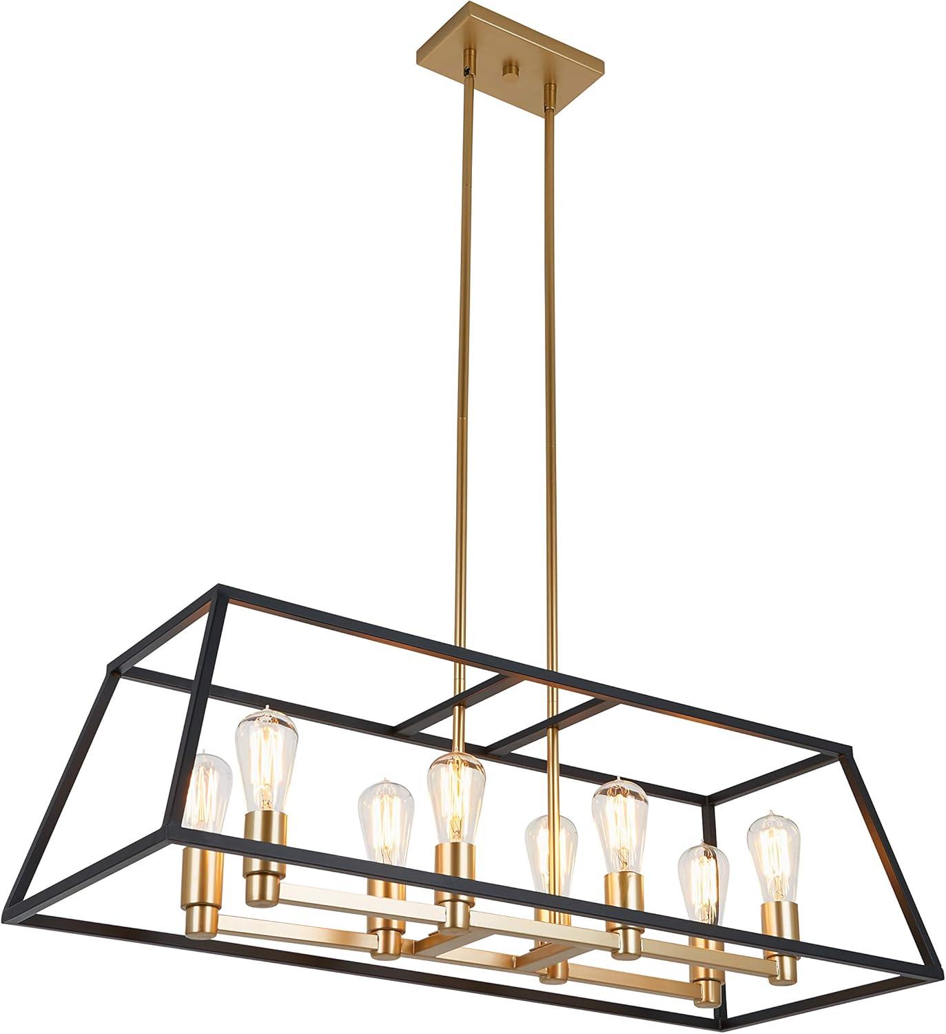 Carter Long 8-Light Black and Gold Geometric Linear Chandelier