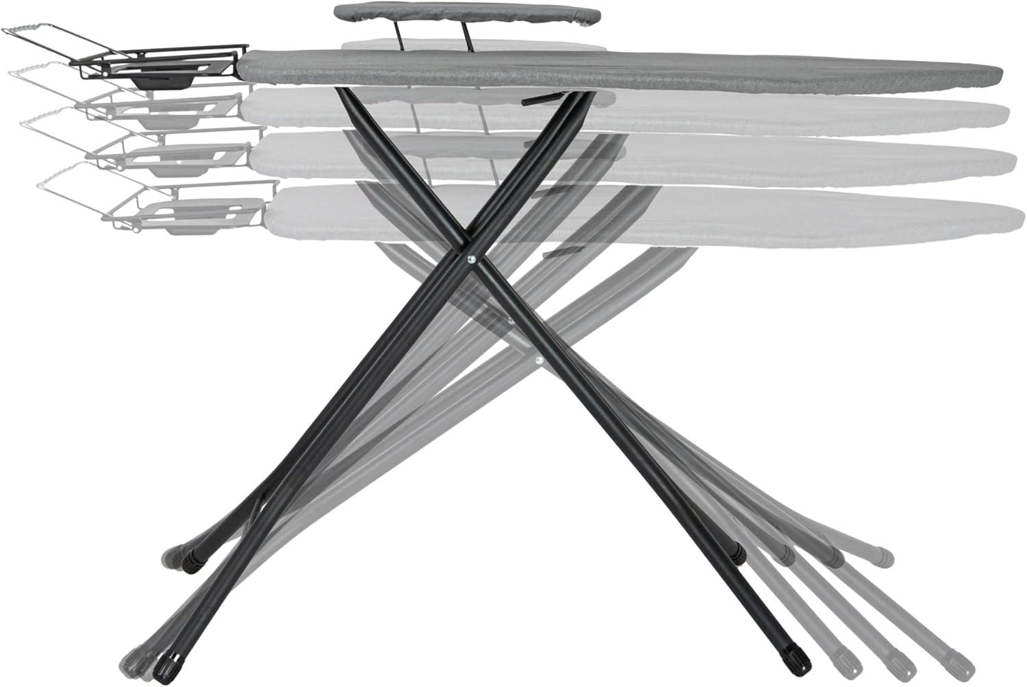 Household Essentials Wide Mega Ironing Board 4-Leg Matte Black Frame Gray Cover: Collapsible Metal, 59" x 18.75", 18.44 lbs