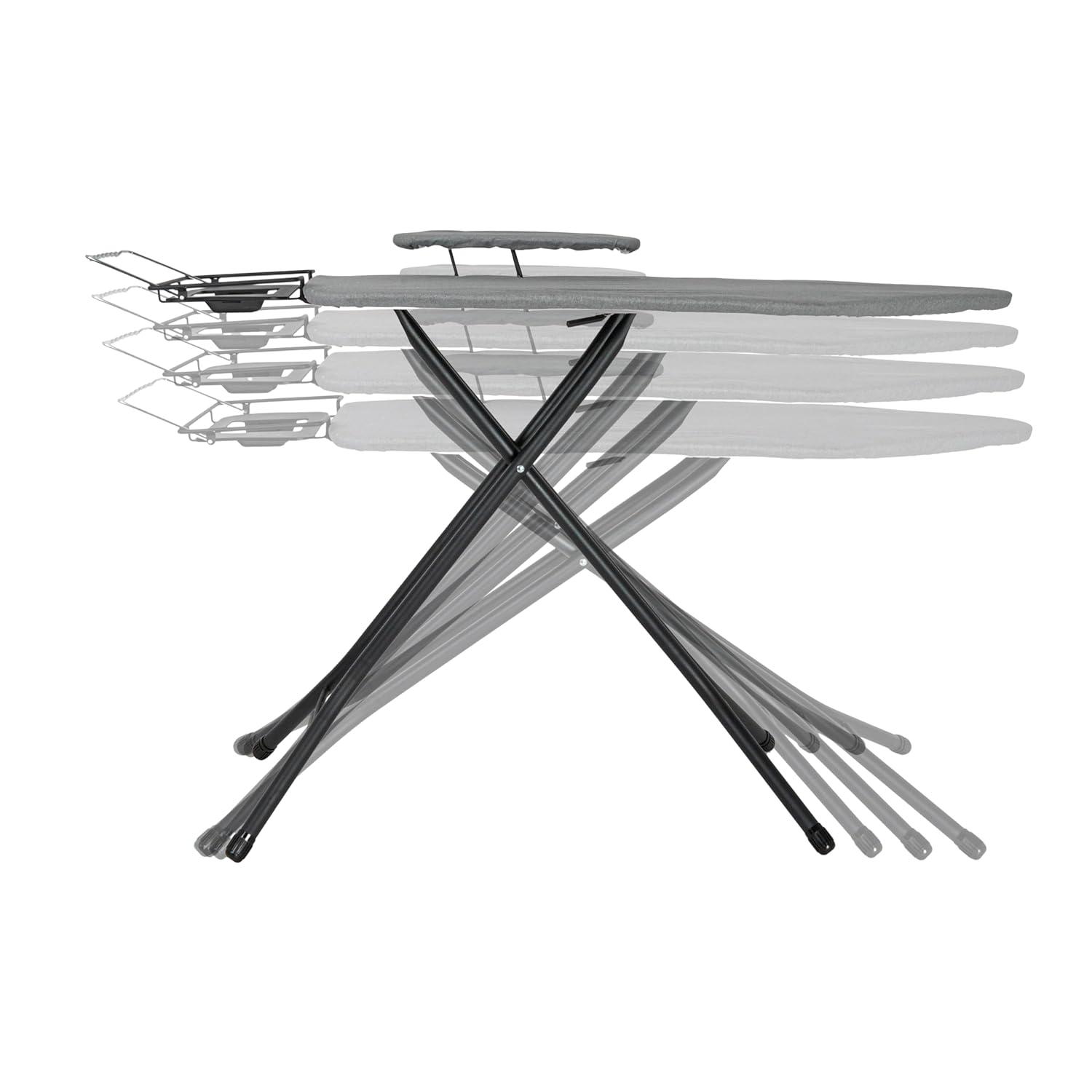 Household Essentials Wide Mega Ironing Board 4-Leg Matte Black Frame Gray Cover: Collapsible Metal, 59" x 18.75", 18.44 lbs