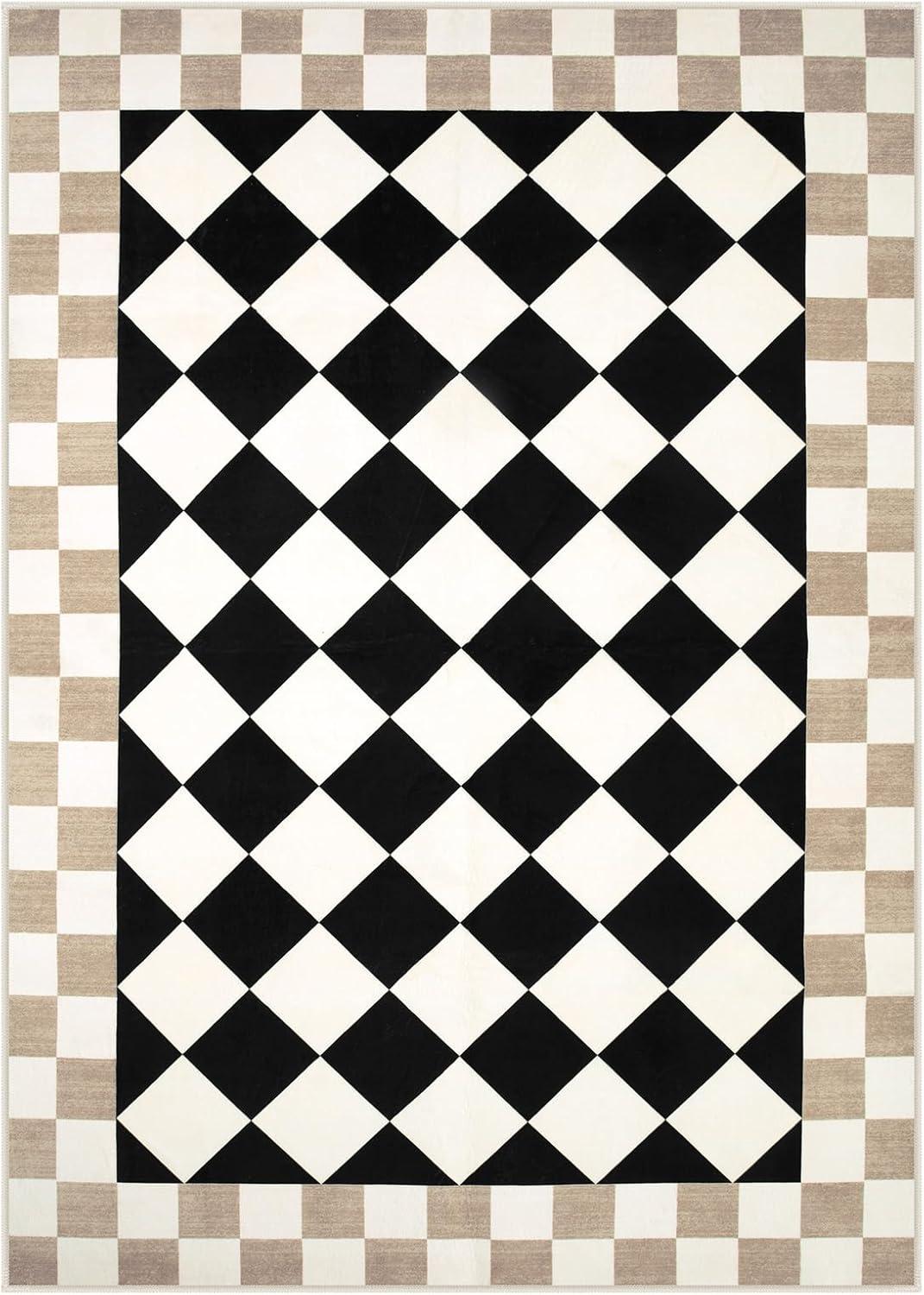 Corrigan Studio® Haylee Super Lightweight Plastic Straw Rug Checkered Black/White Outdoor Area Rug