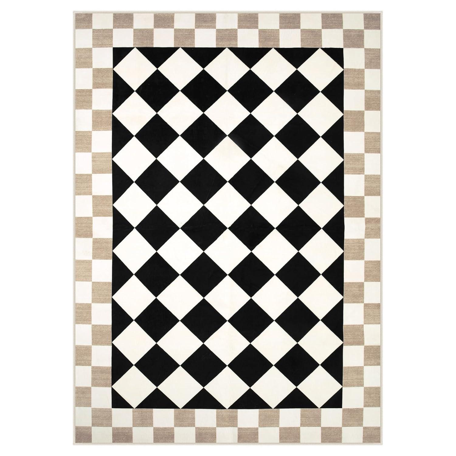 Corrigan Studio® Haylee Super Lightweight Plastic Straw Rug Checkered Black/White Outdoor Area Rug