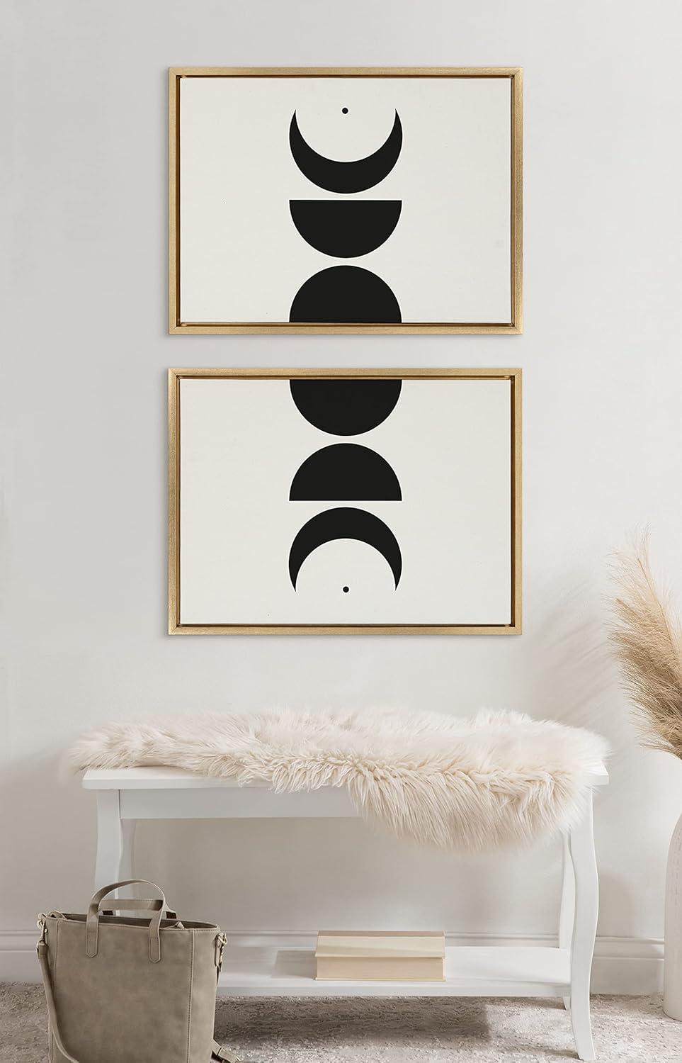 Kate and Laurel Sylvie Modern Geometric Moon Phases Framed Canvas Set by The Creative Bunch Studio