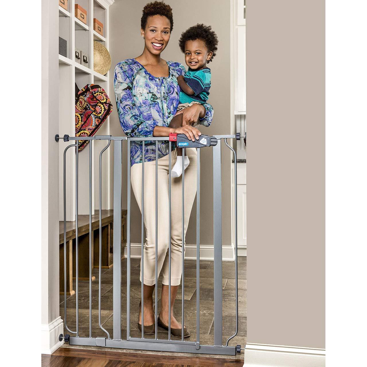 Regalo Extra Tall Easy Step Metal Walk Through Baby Gate - Platinum