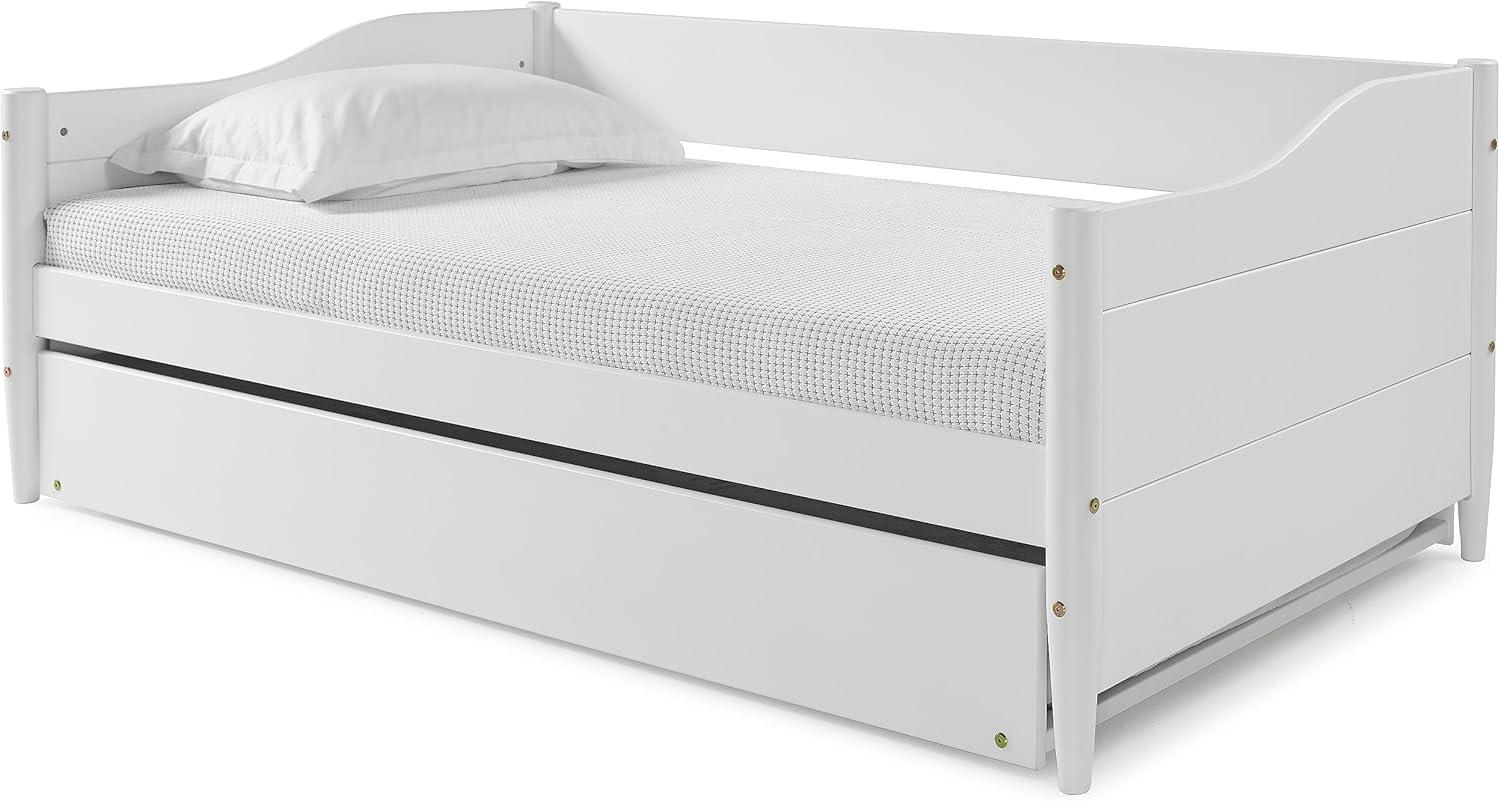 Mid Century Classic Twin Size Day Bed with Trundle White Finish