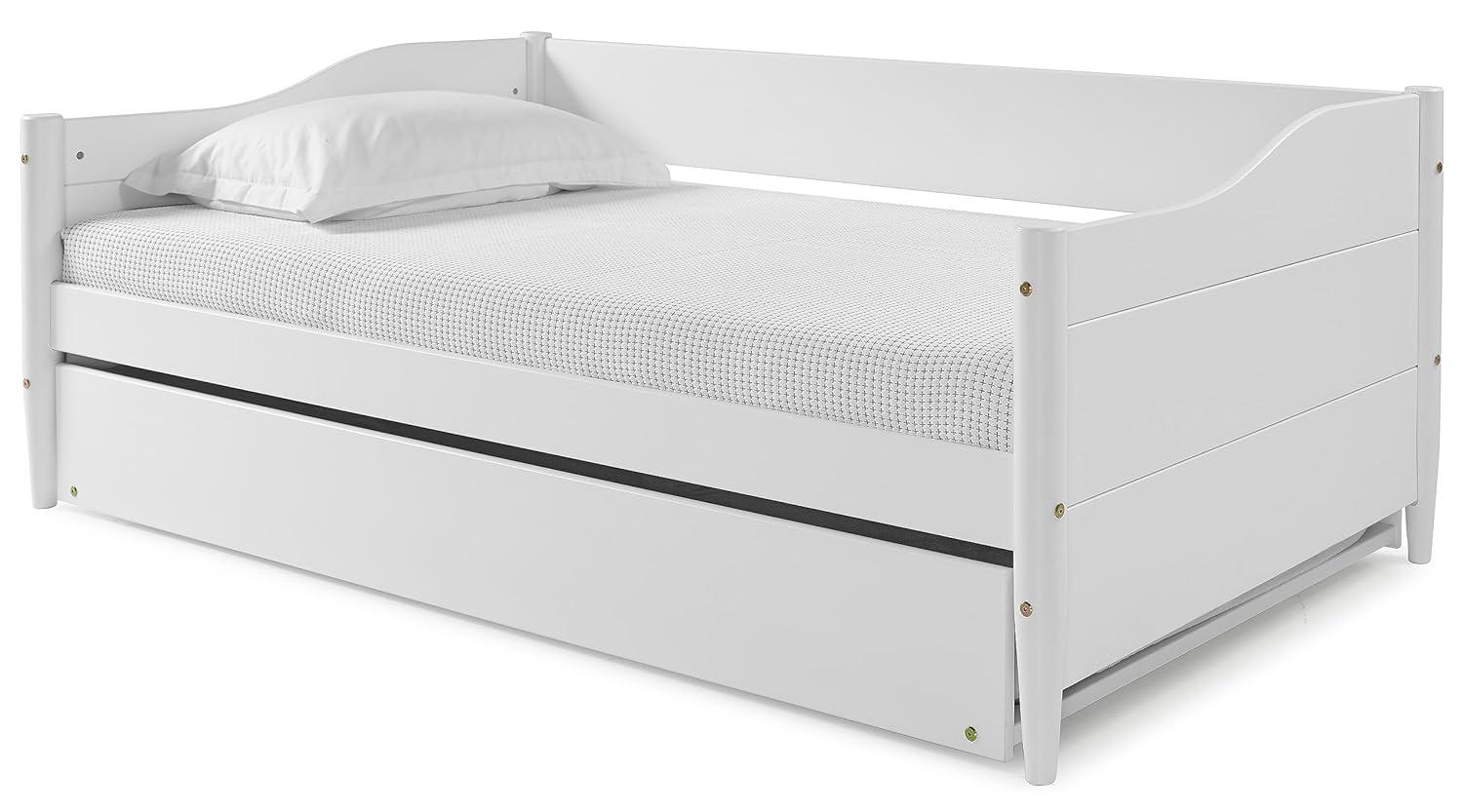Mid Century Classic Twin Size Day Bed with Trundle White Finish