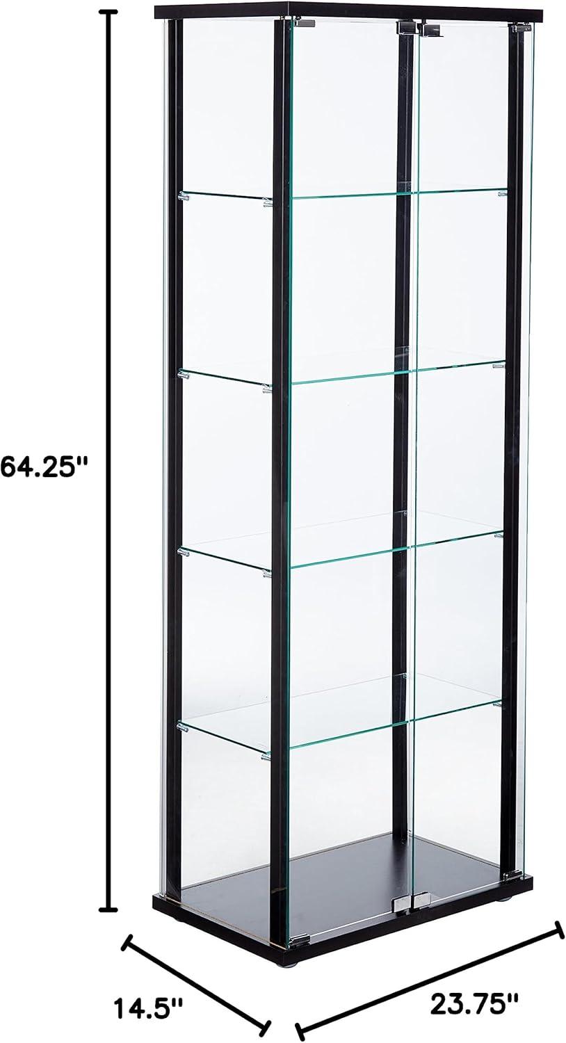 Coaster Traditional 5 Shelf Glass Curio Cabinet in Cappuccino