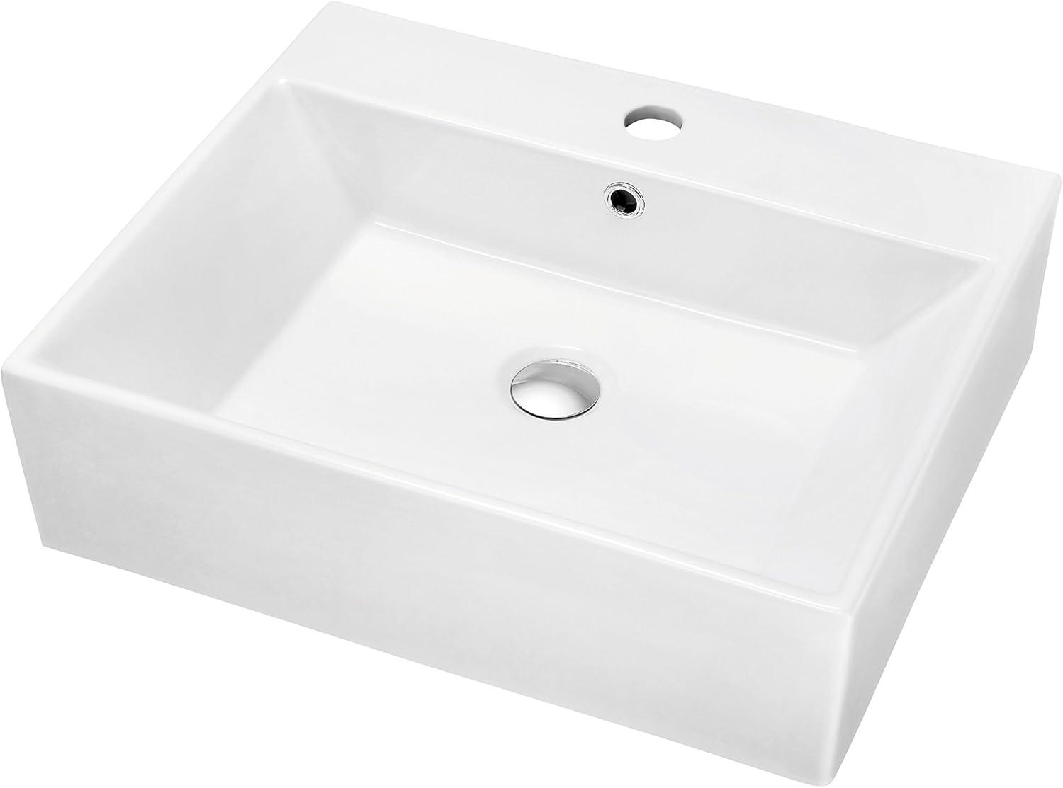 Dawn USA White Ceramic Rectangular Bathroom Sink with Overflow