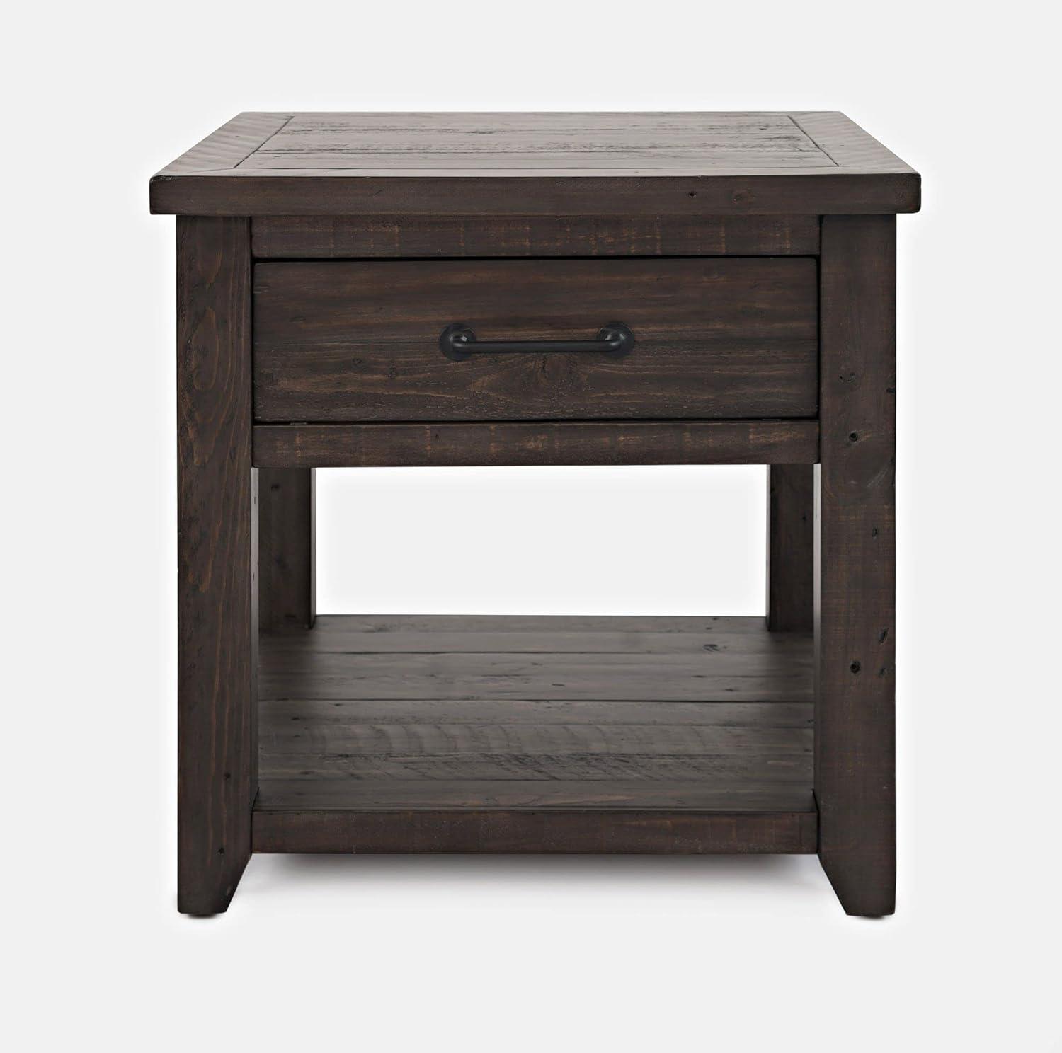 Barnwood Brown Rustic Wood End Table with Drawer and Shelf