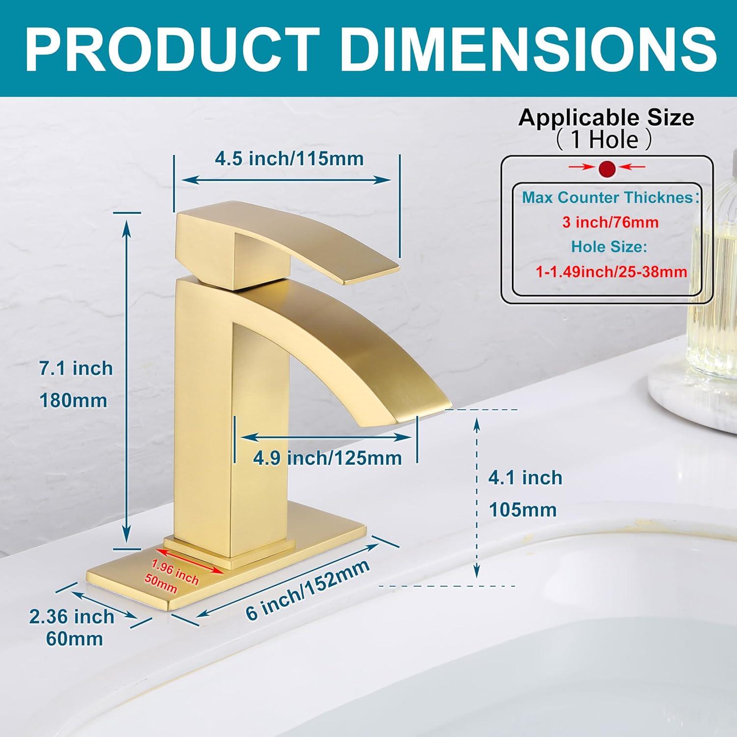 Brushed Gold Brass Single Handle Bathroom Faucet with Deck Plate