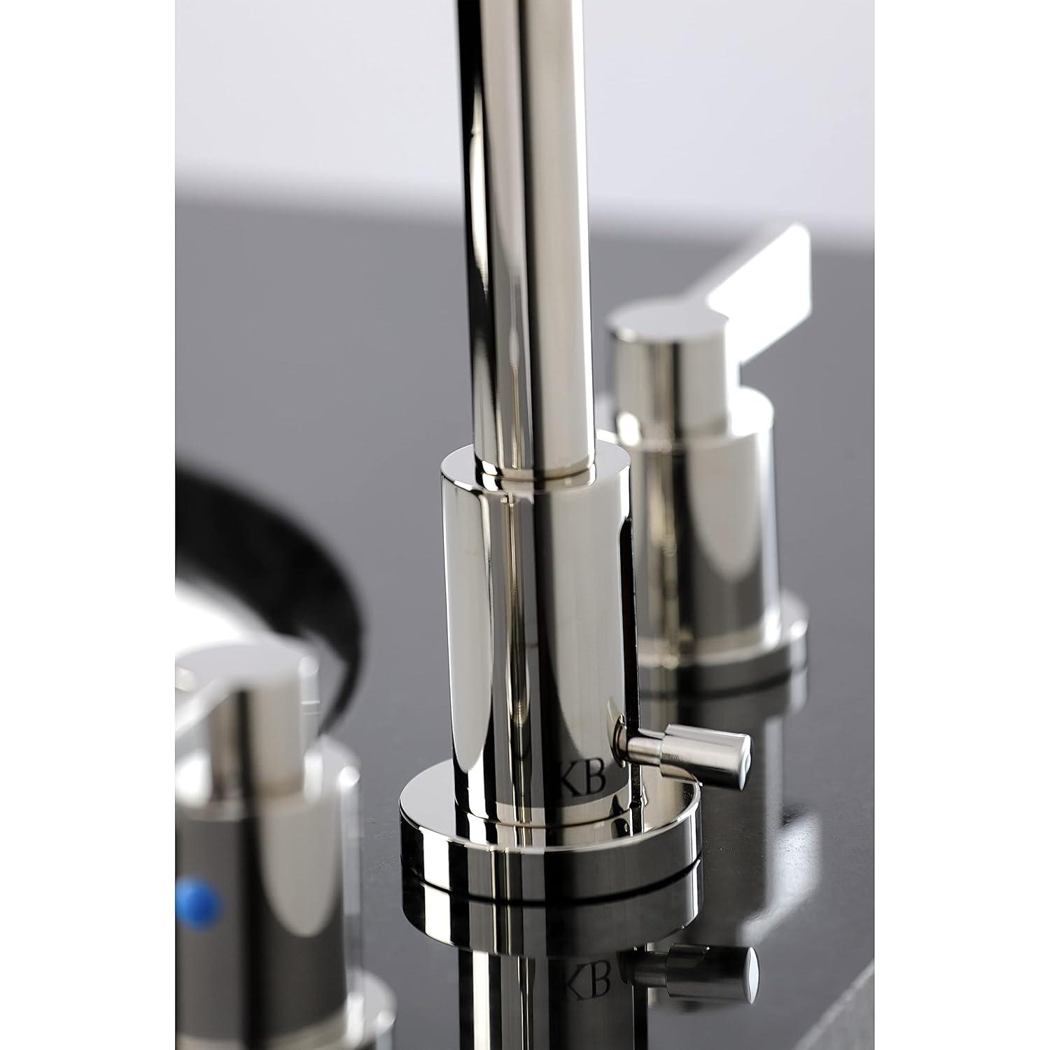 Kingston Brass NuvoFusion Two-Handle 3-Hole Deck Mount Widespread Bathroom Faucet with Brass Pop-Up Drain