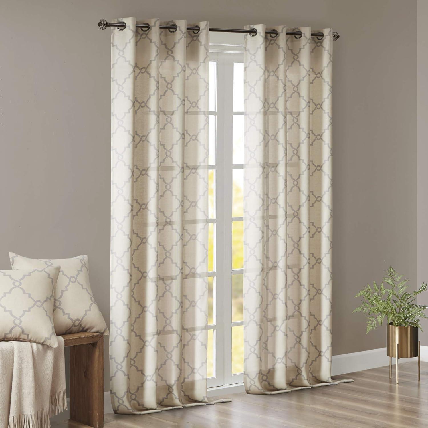 Madison Park Fretwork Print Grommet Top Single Window Curtain Panel