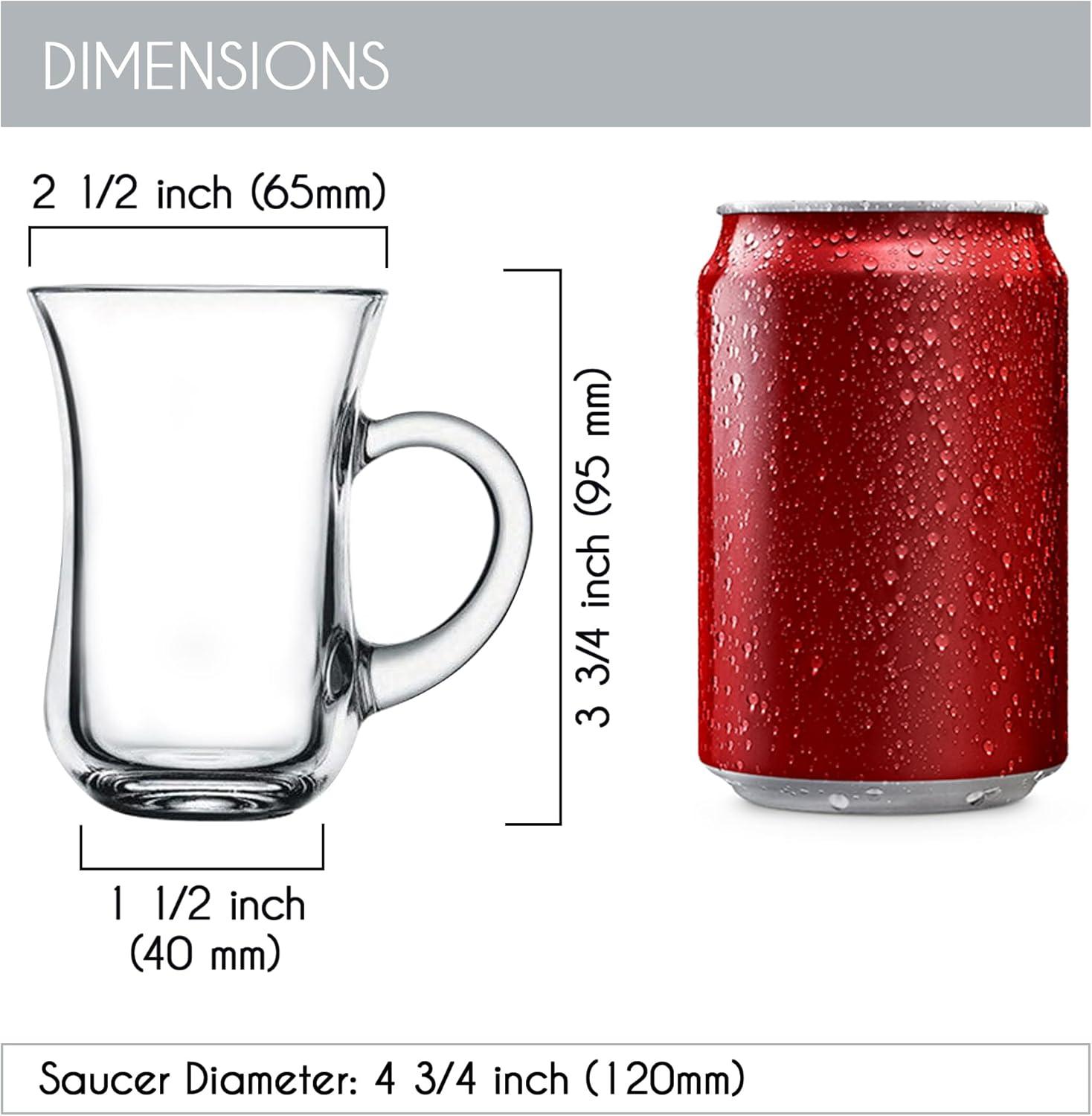 Crystalia Small Turkish Tea Set, Clear Glass Cups with Handle, 6 Cups&6 Saucers, 3.2 oz