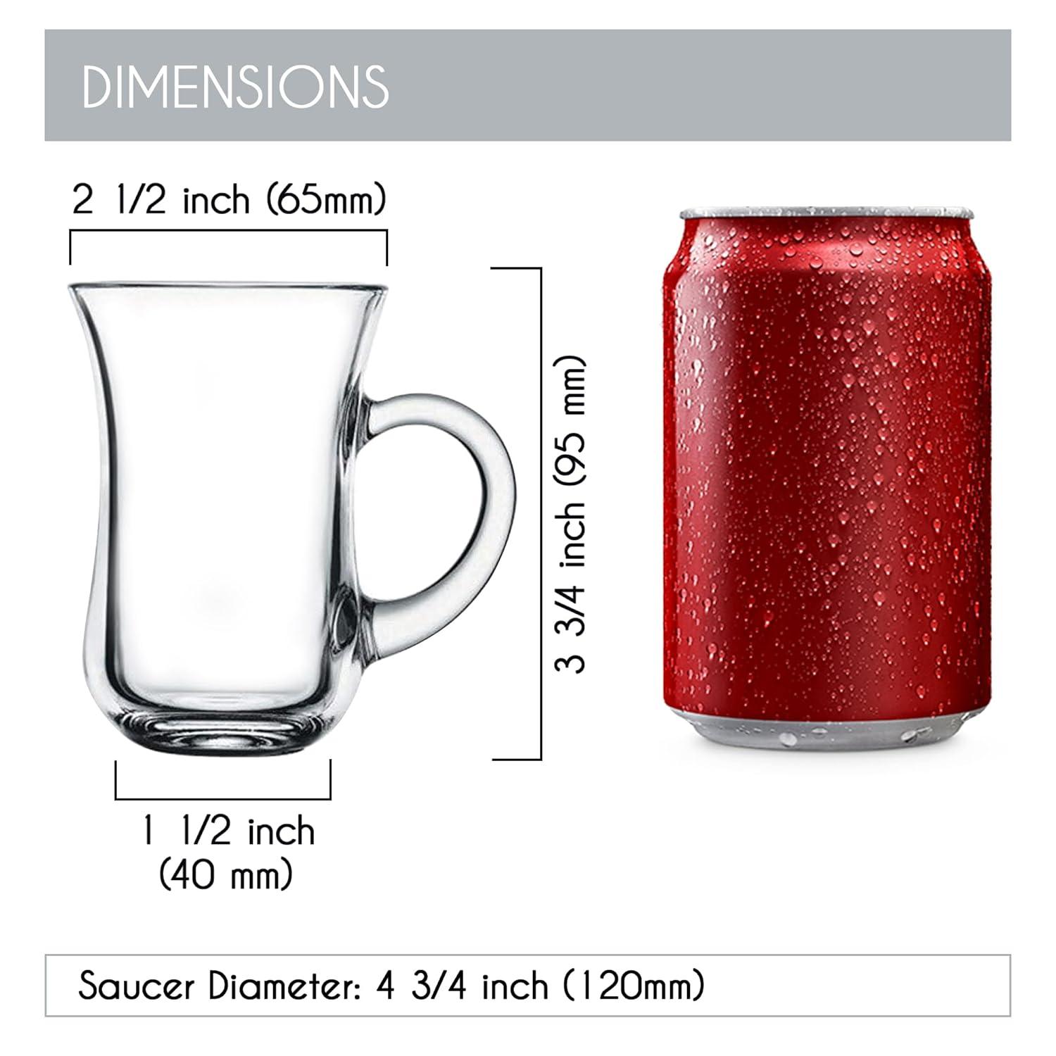 Crystalia Small Turkish Tea Set, Clear Glass Cups with Handle, 6 Cups&6 Saucers, 3.2 oz