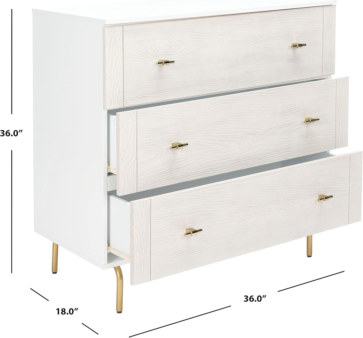 Mid-Century White and Whitewashed 41" Horizontal Dresser with Gold Accents