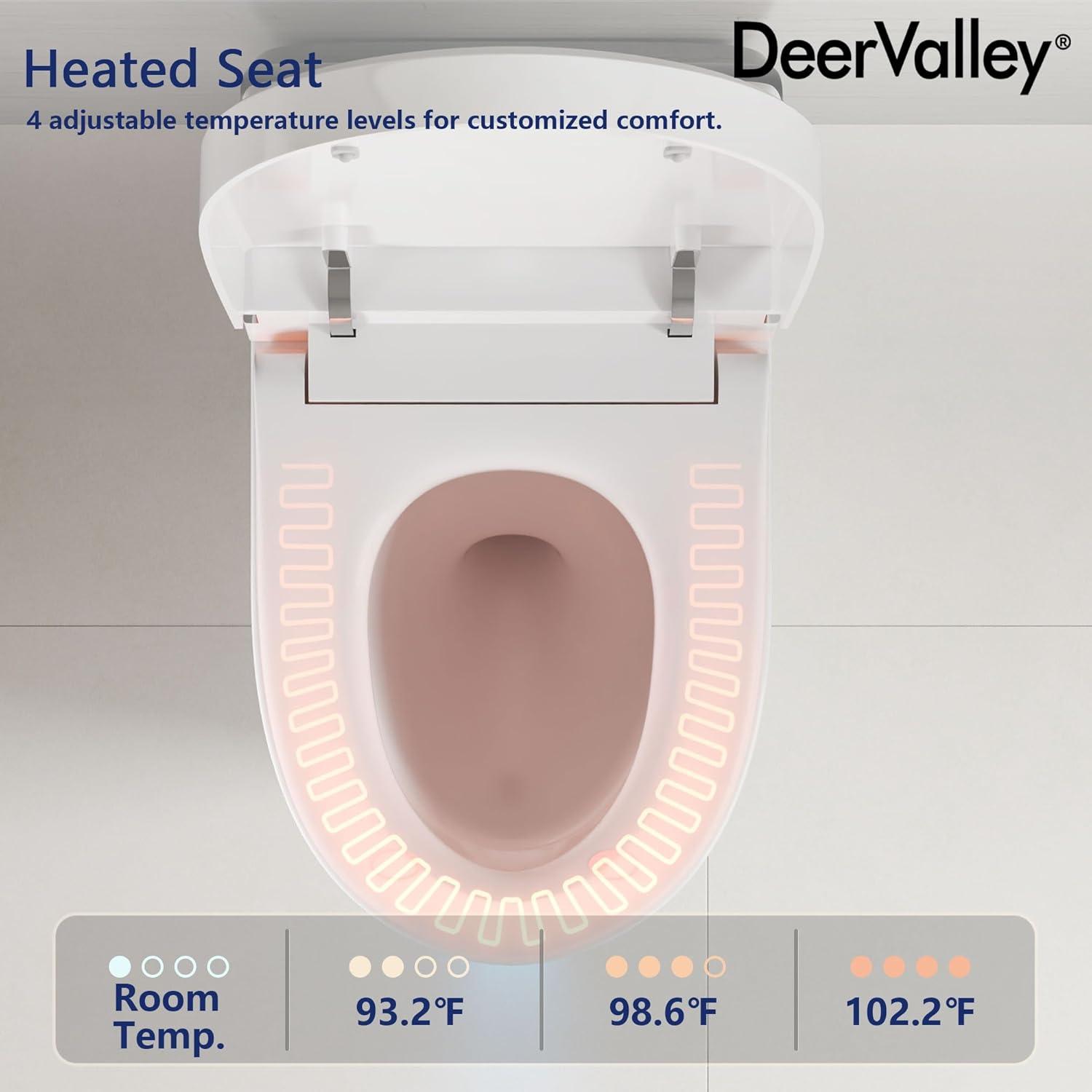 DeerValley Smart Toilet Elongated 1 Piece 1.28GPF  Fully Glazed Toilet with Heated Seat & Foot Kick Flush & Night Light DV-1S0029-V1