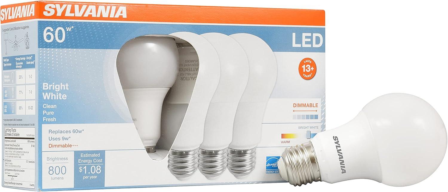 Sylvania LED Light Bulbs, 9W (60W Equivalent), Bright White 3500K, 4-count