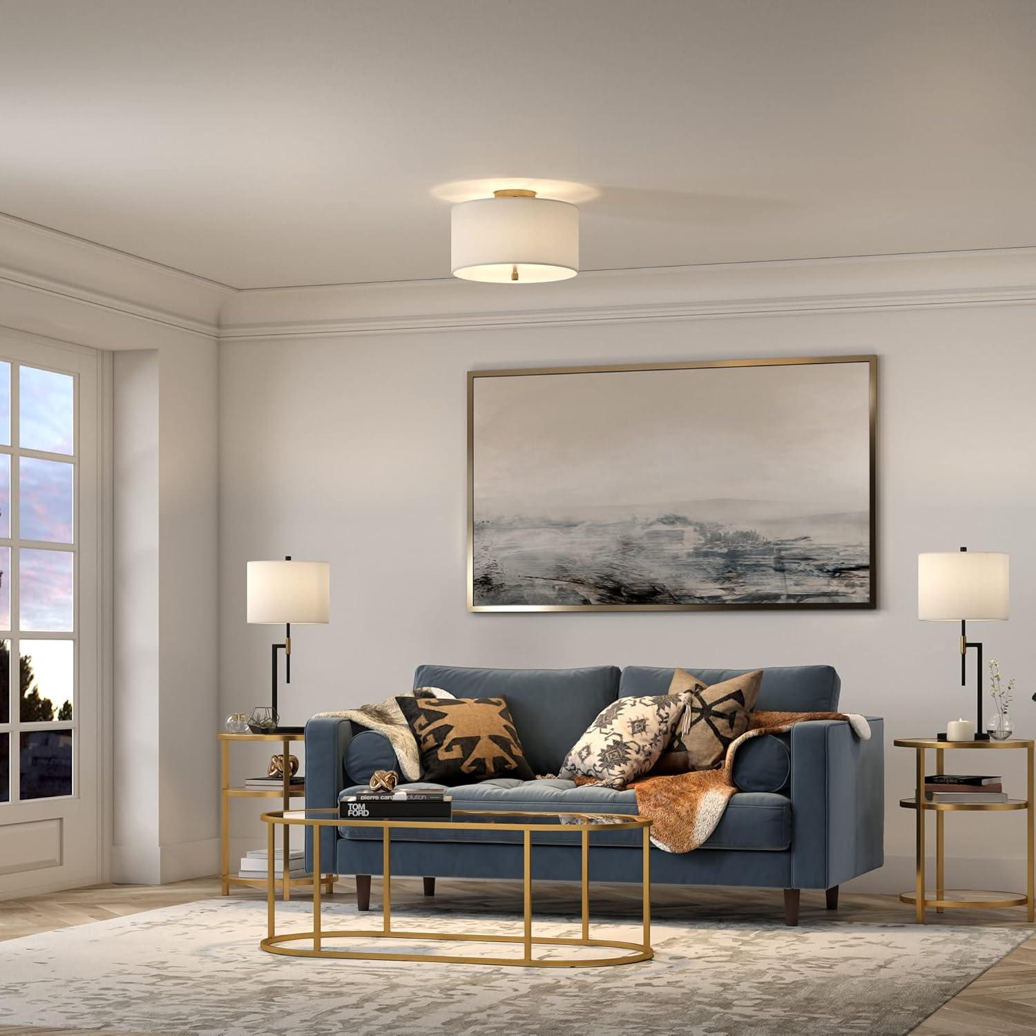 Evelyn&Zoe Ellis 16" Flush Mount with Fabric Shade in Brass/White