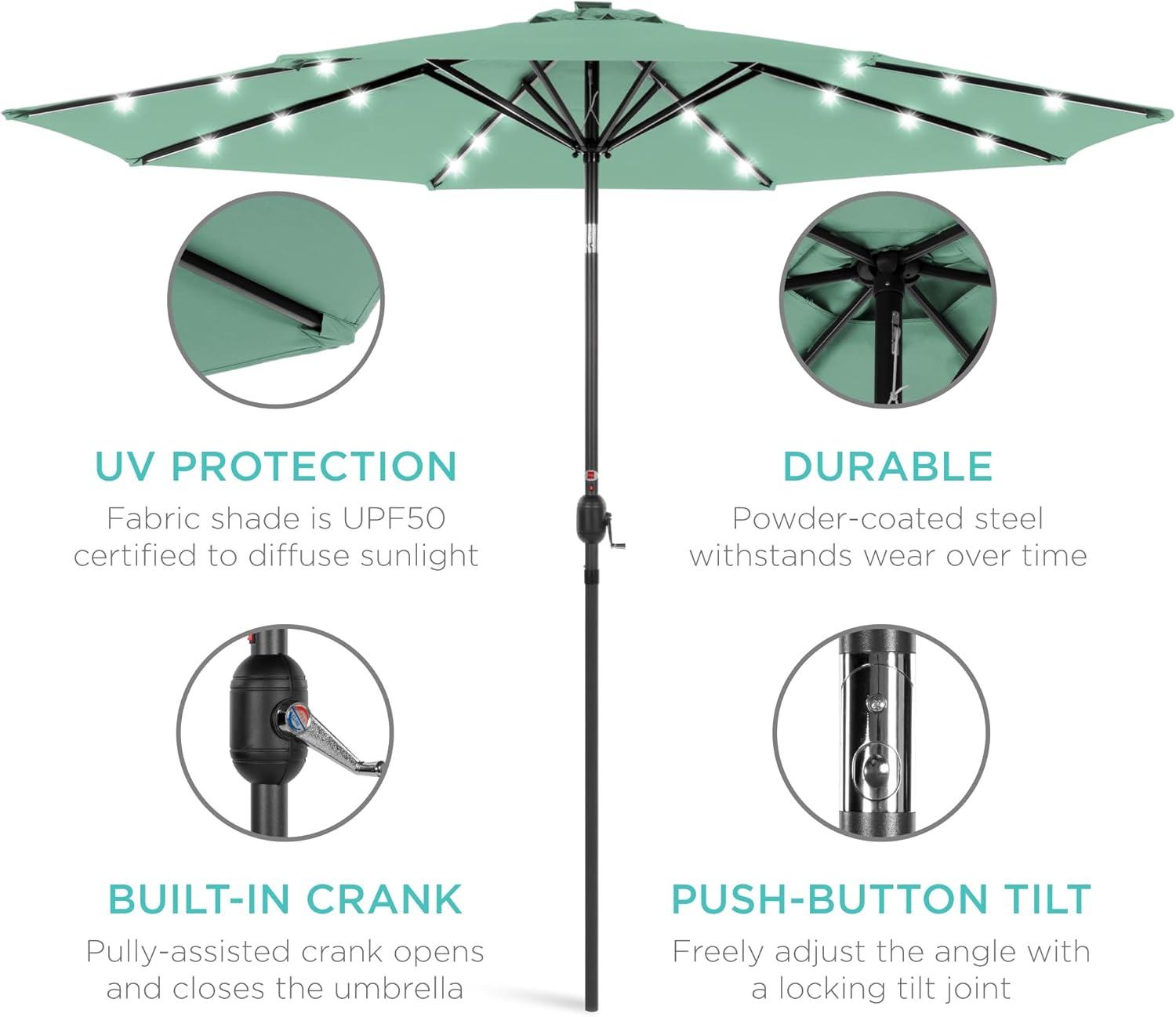 Best Choice Products 10ft Solar LED Lighted Patio Umbrella w/ Tilt Adjustment, UV-Resistant Fabric - Seaglass