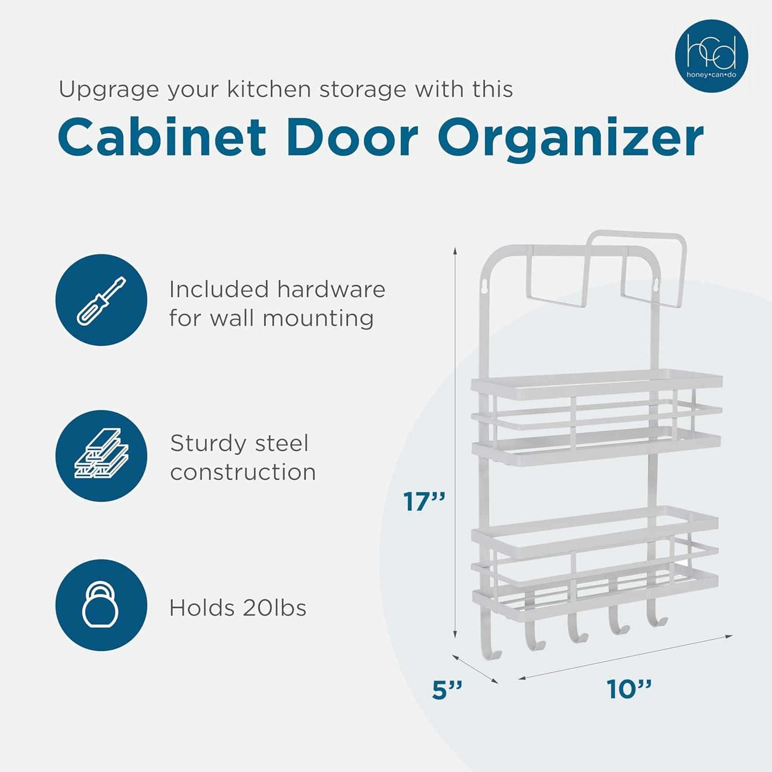 White Powder-Coated Metal Over-Cabinet Door Organizer with Hooks