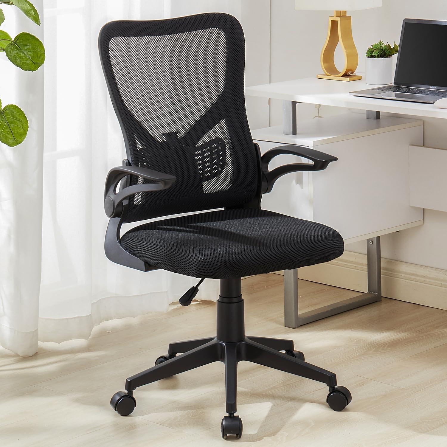 Black Mesh Ergonomic Swivel Office Chair with Adjustable Arms